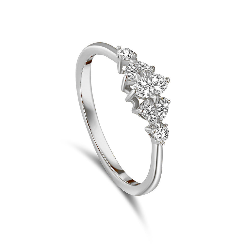 Elegant White gold ring with a bold statement large round diamond centerpieces - S-R342X