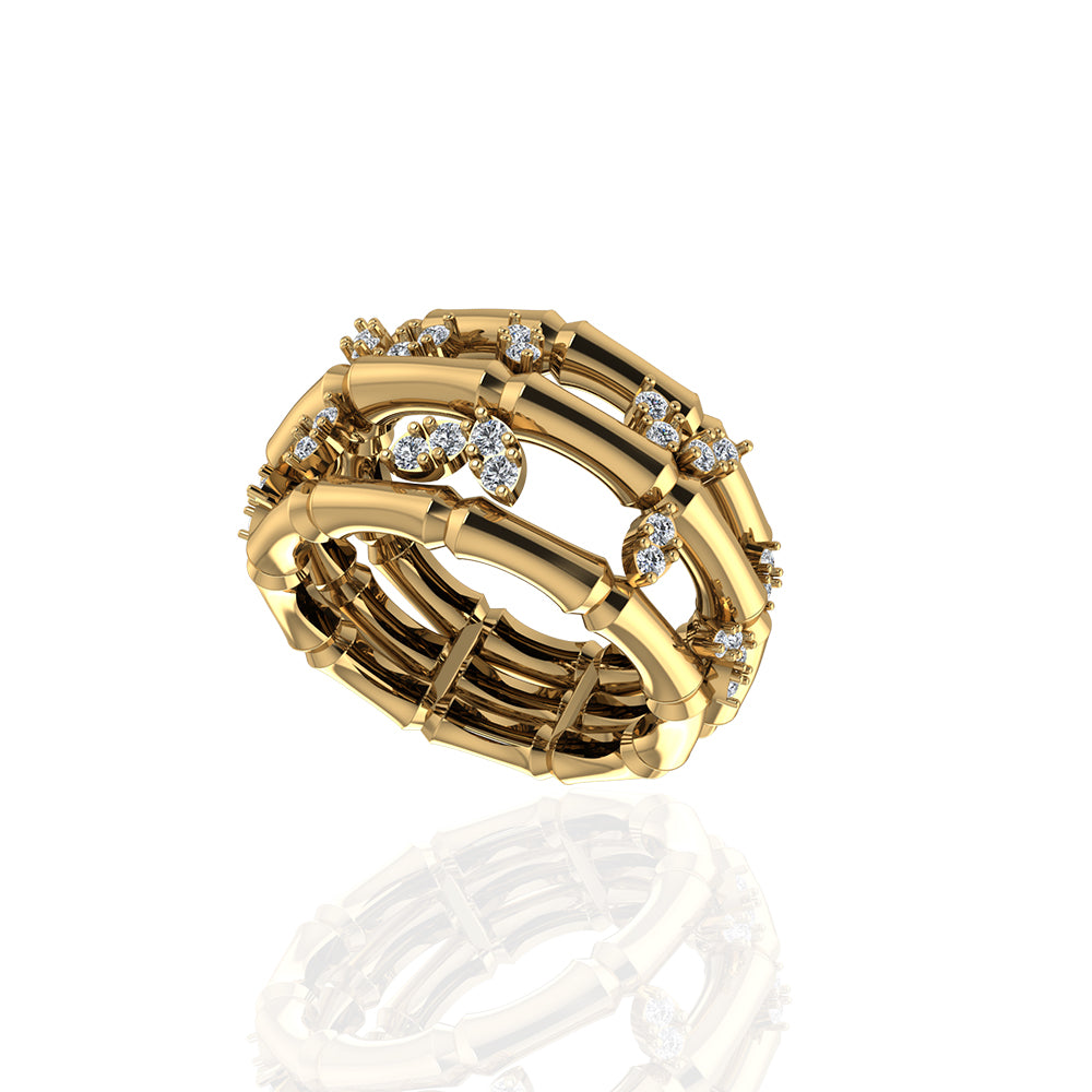 18k-yellow-gold-triple-layer-bamboo-ring-with-leafy-marquise-diamond-s-r377sc-Siran-by-iram-jewelry