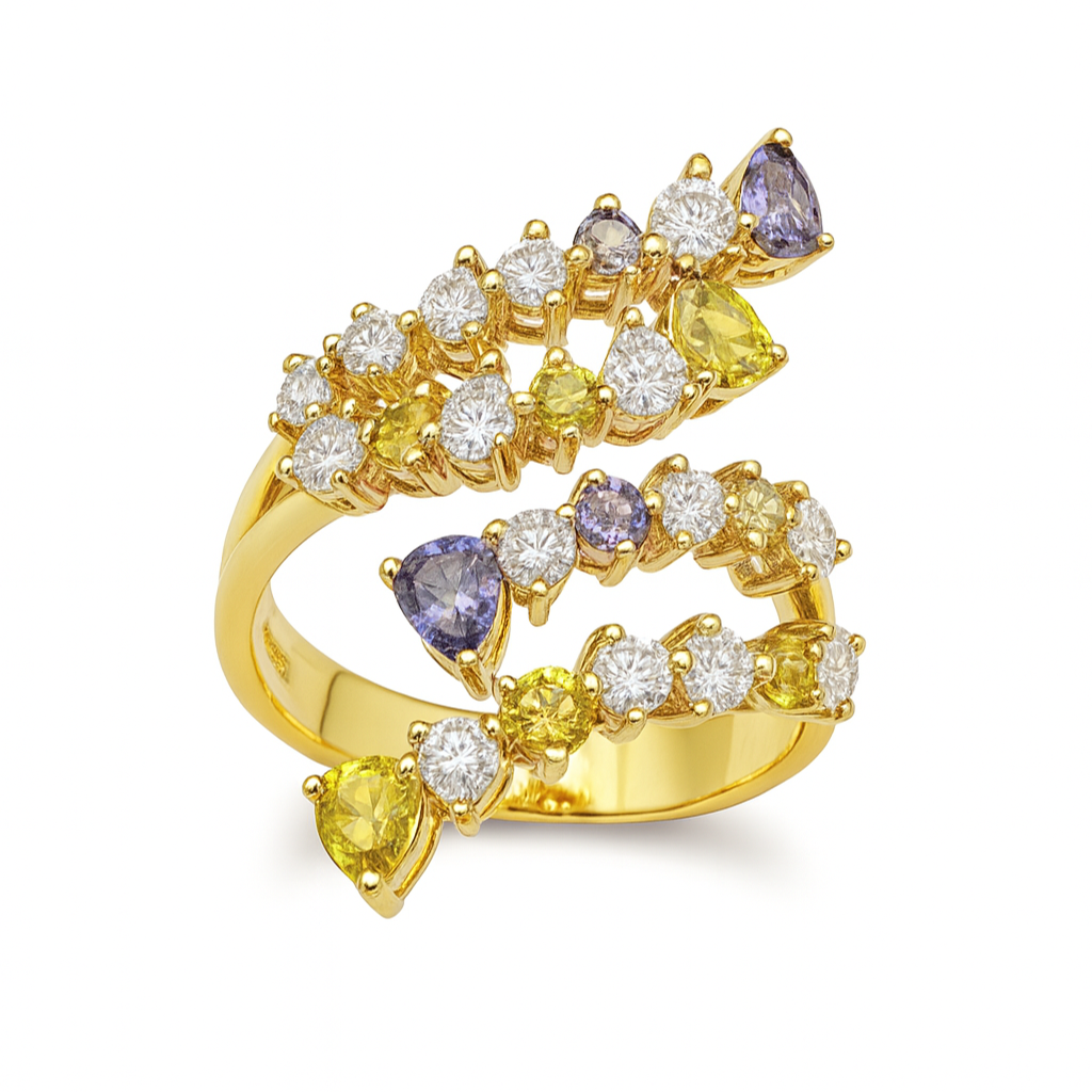Confetti 18k Yellow Gold Diamond Ring and Multi Colored Stones - S-R470S