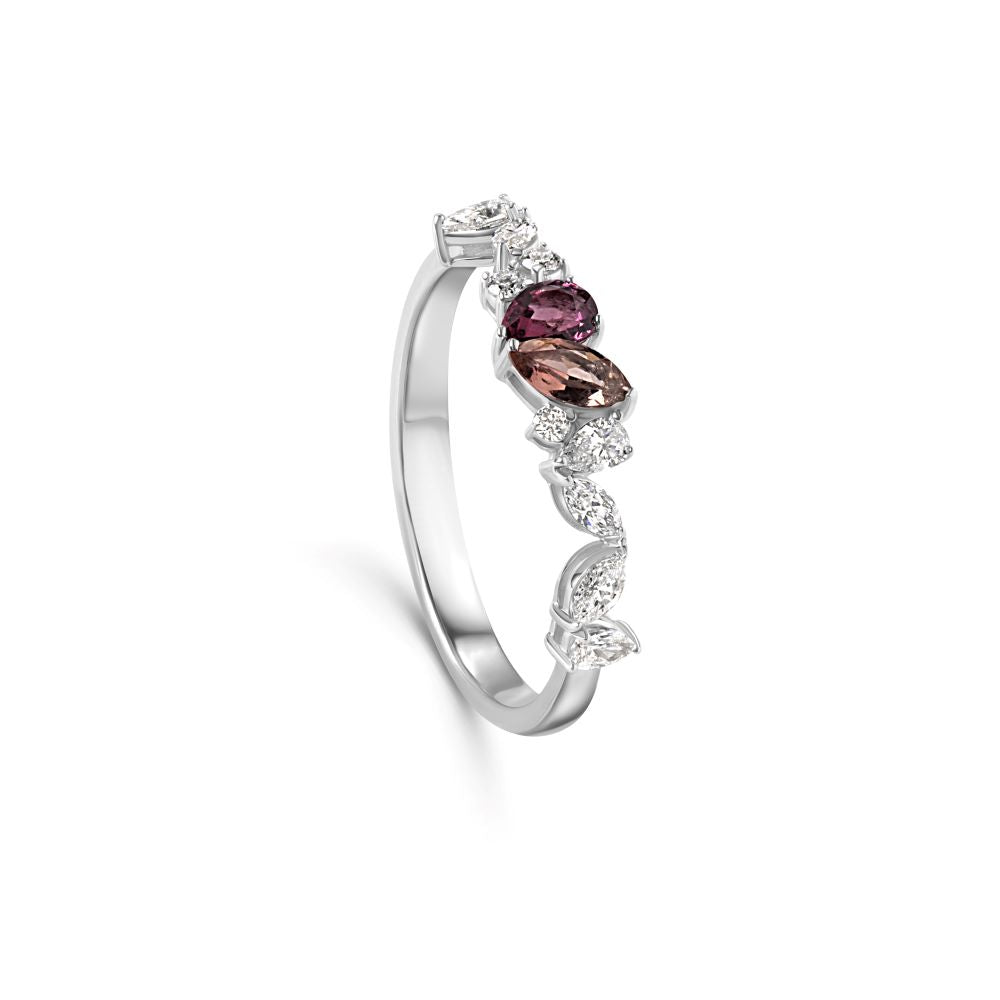 Confetti 18k White Gold Diamond Rings and Multi Colored Stones - S-R486S