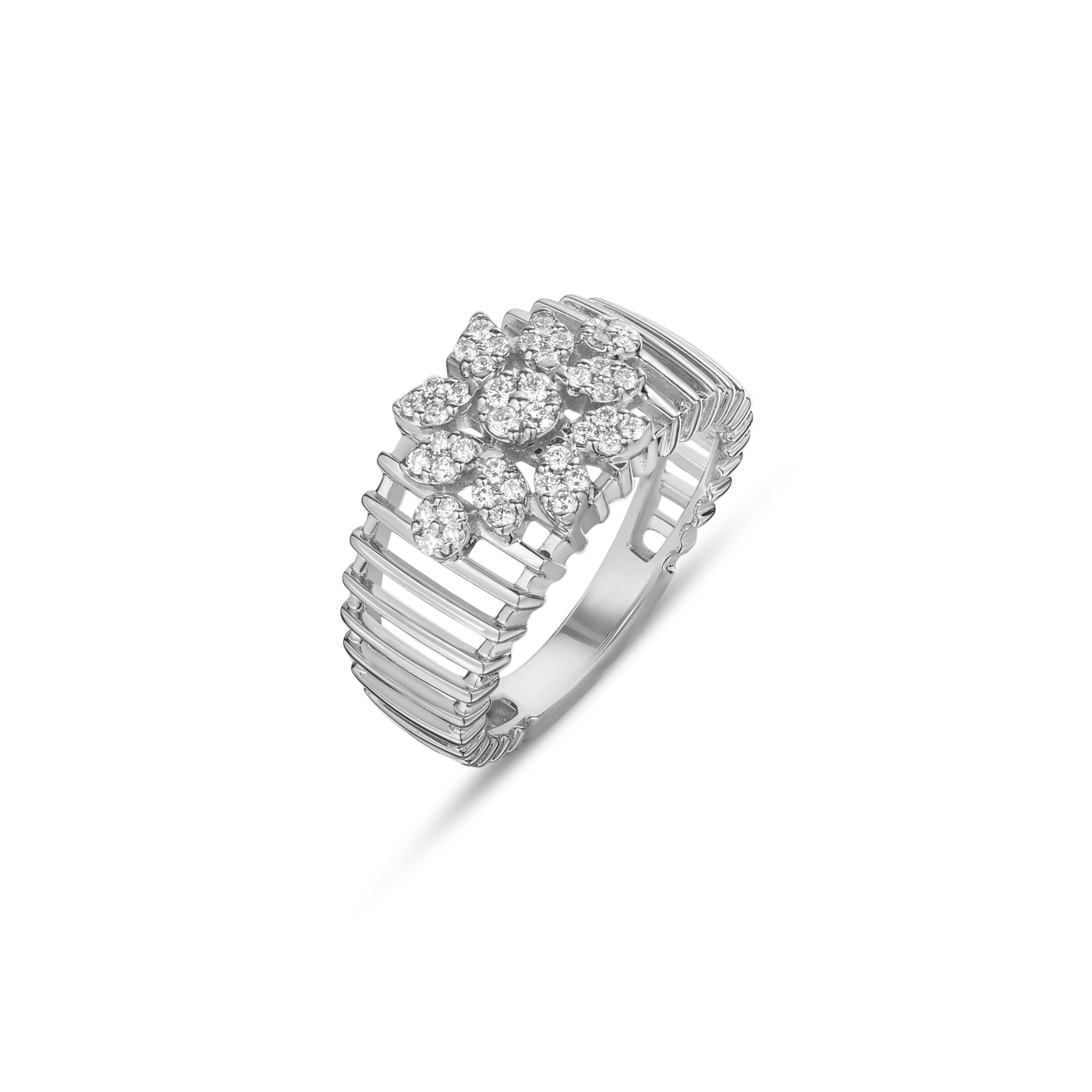 18k White Gold Caged Design Pinky Ring with Diamonds - S-R504S