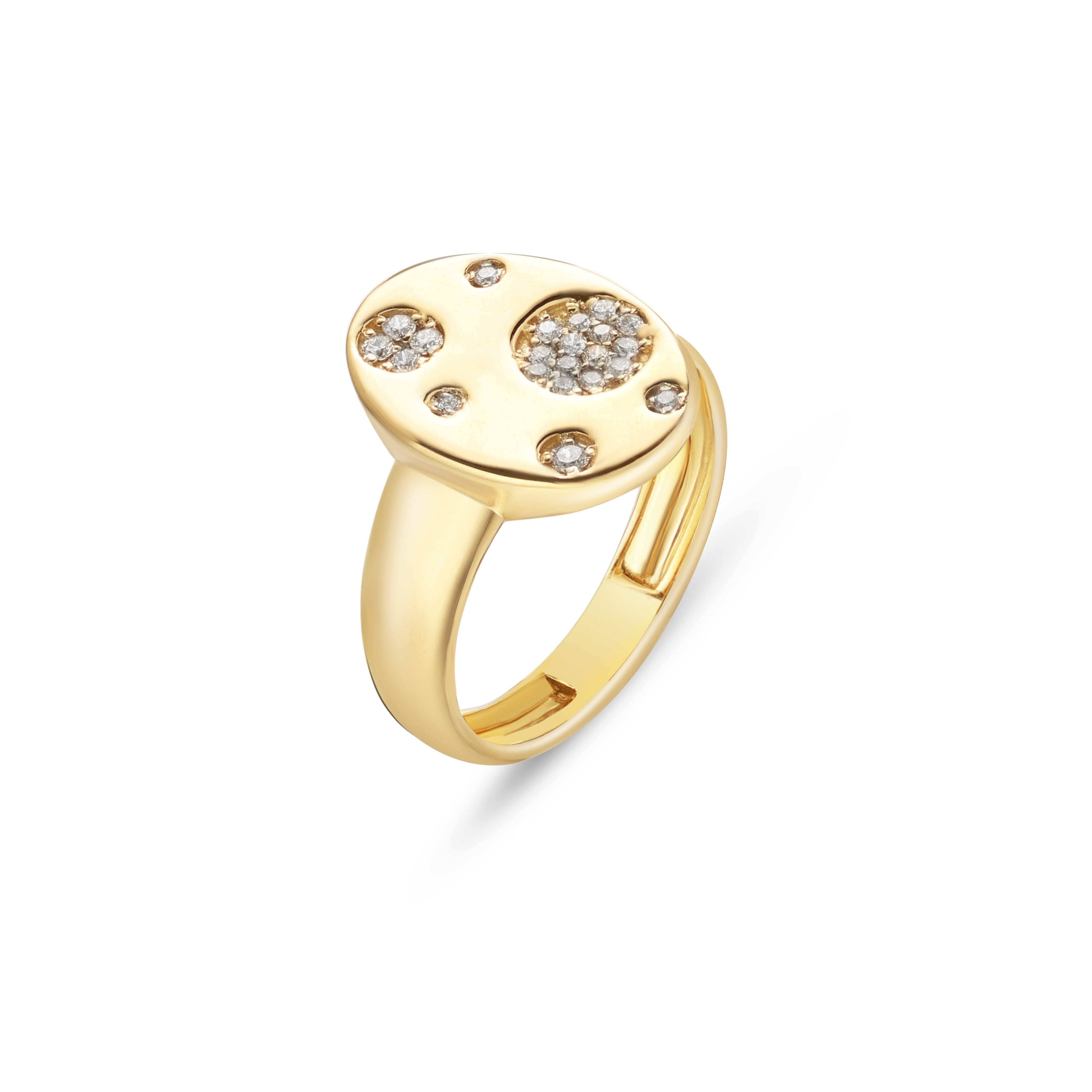 18k Yellow Gold Oval Face Pinky Ring with Assorted Diamonds - S-R507S