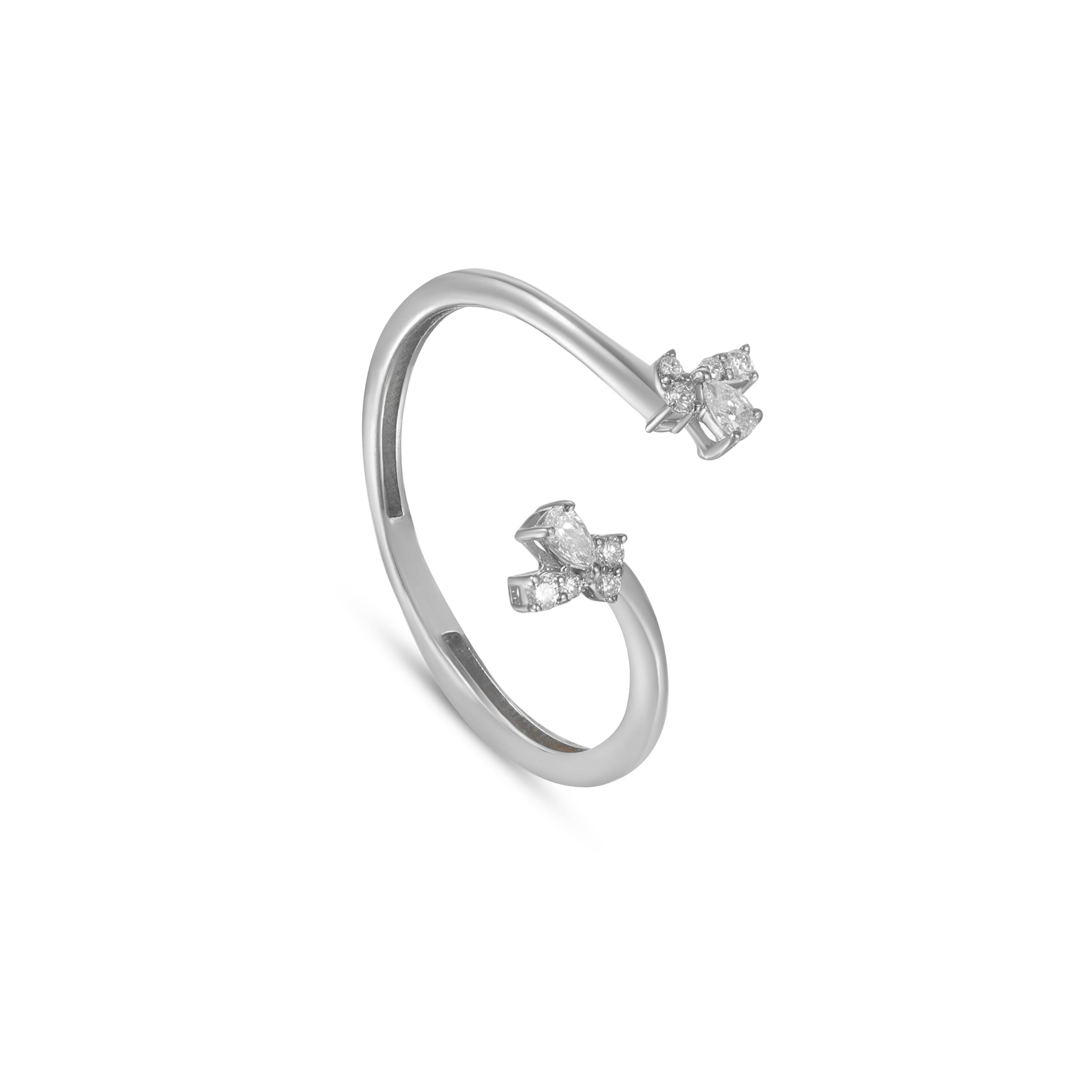 18K White Gold Minimal Diamond Ring With Artistic Open Shape - S-R588S