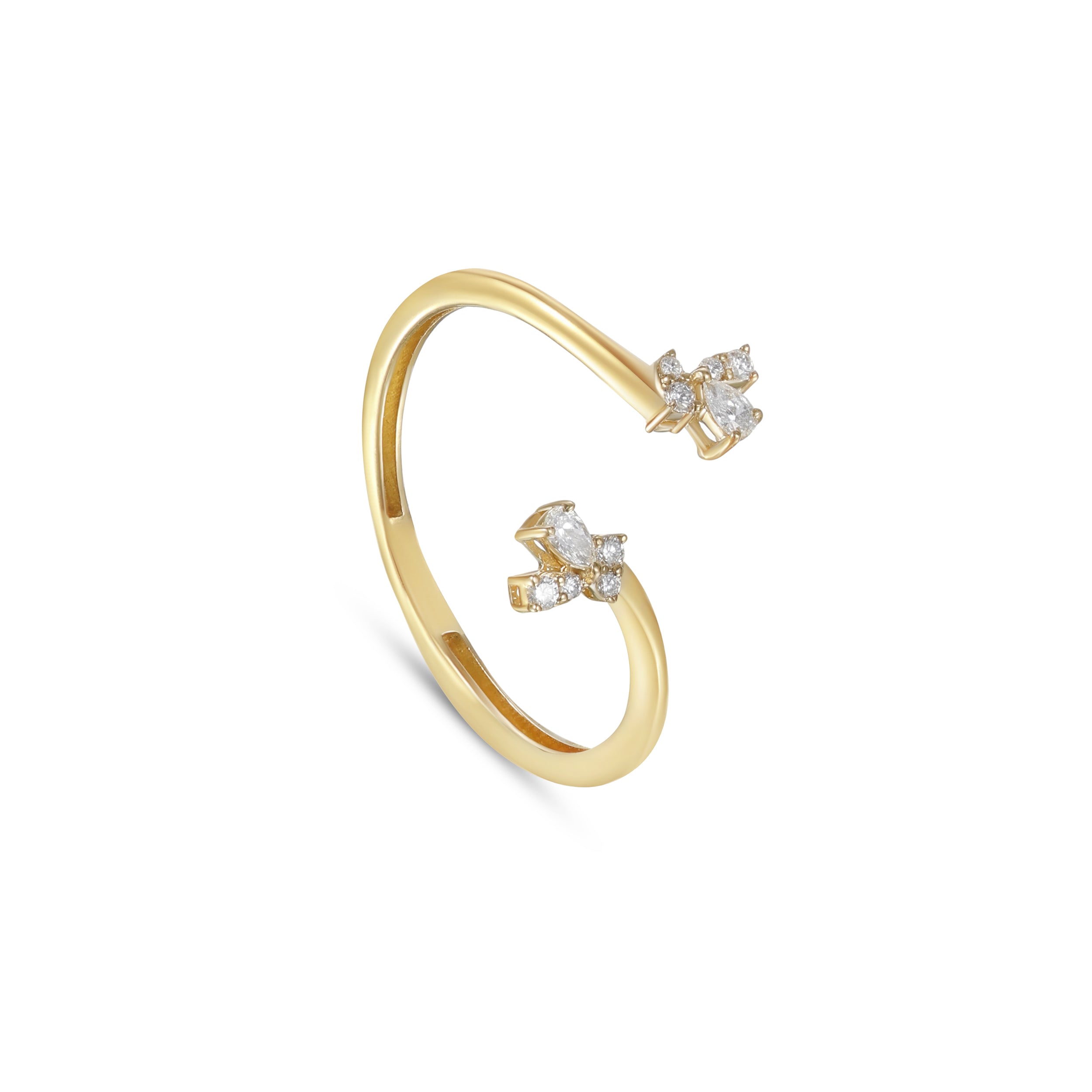 18K Yellow Gold Minimal Diamond Ring With Artistic Open Shape - S-R588S