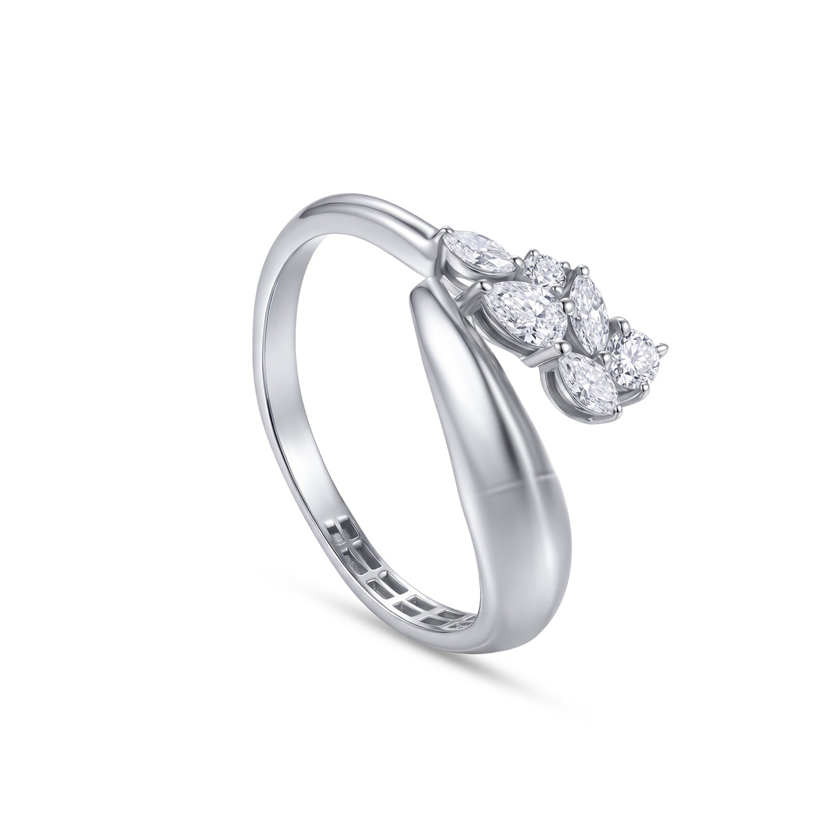 18K White Gold Diamond Ring with Round, Marquise & Pear Stones - S-R595X