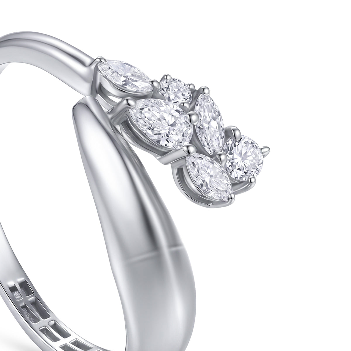 18K White Gold Diamond Ring with Round, Marquise & Pear Stones - S-R595X