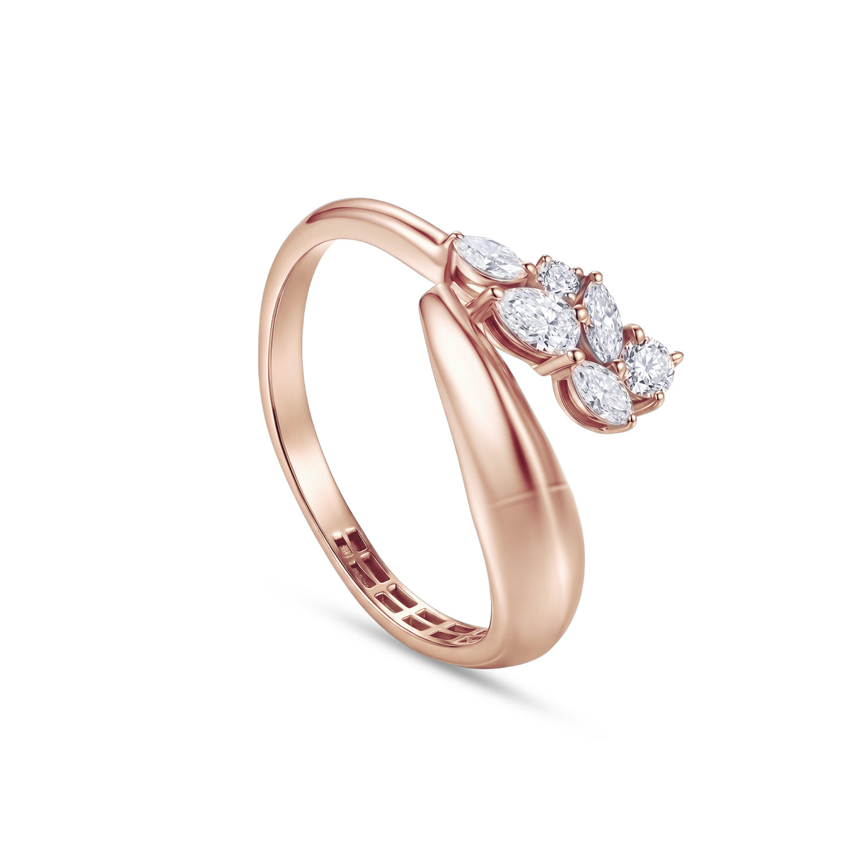 18K Rose Gold Diamond Ring with Round, Marquise & Pear Stones - S-R595X