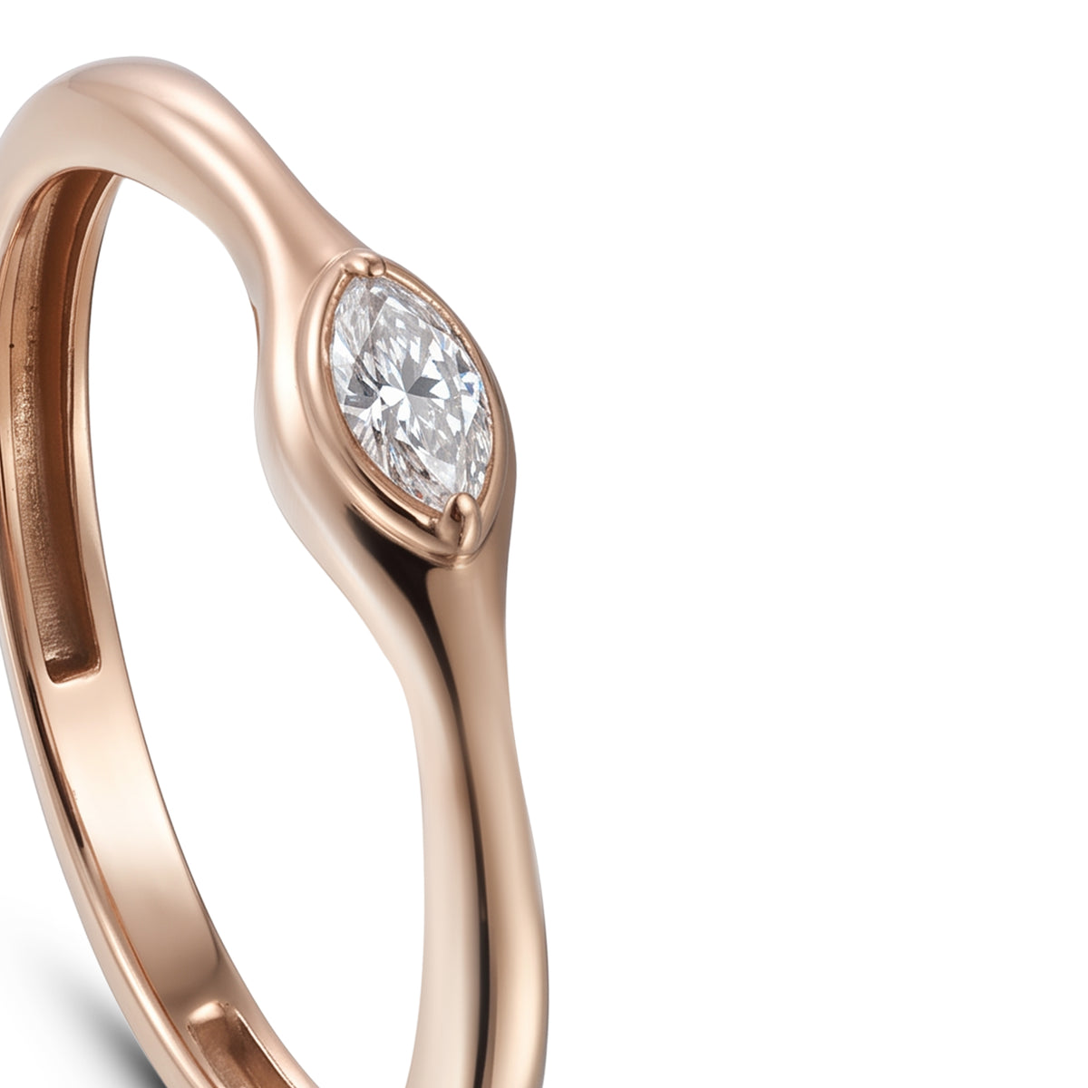 18K Rose Gold Marquise Diamond Sleek Band Ring - S-R694S