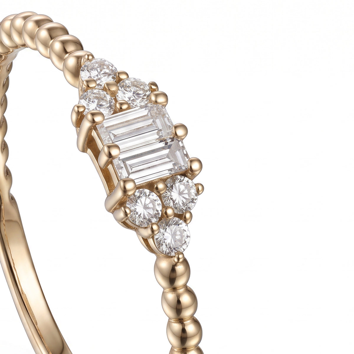 18K Yellow Gold Mixed Diamond Beaded Band Ring - S-R695S