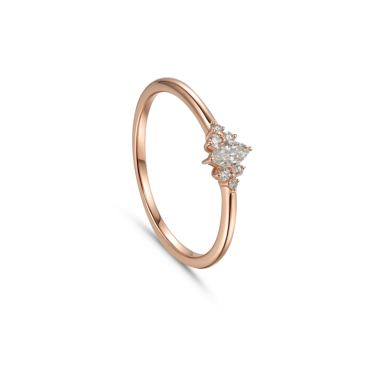 18K Rose Gold Ring with Marquise and Round Stones - S-R698S