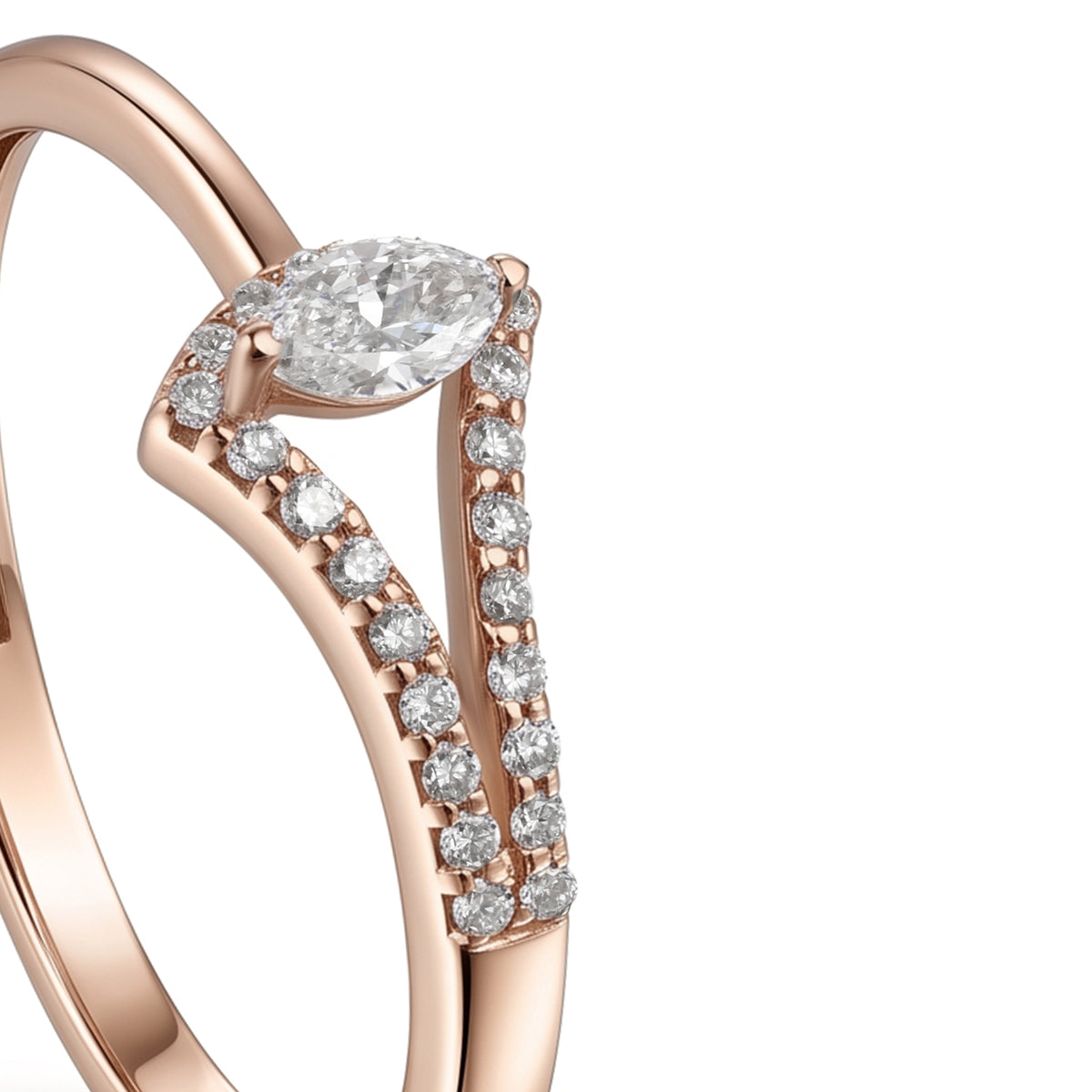 18K Rose Gold Marquise Diamond Elegant Band Ring - S-R699S