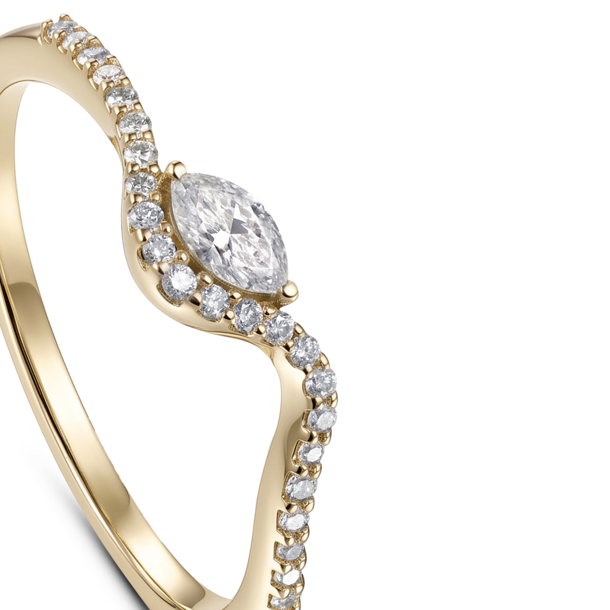 18K Yellow Gold Marquise Diamond Halo Band Ring - S-R700S