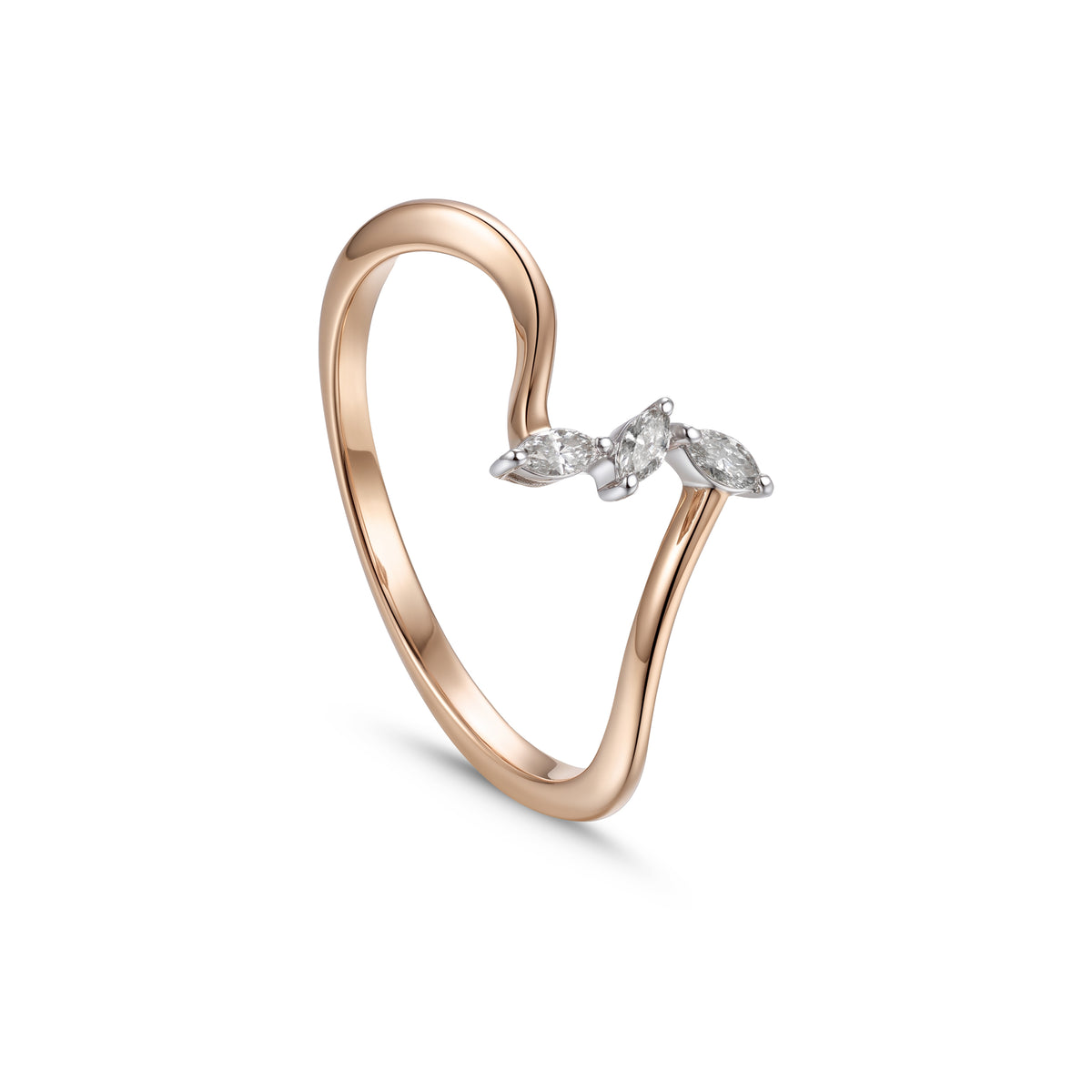 18K Rose Gold Curved Ring with Three Marquise Stones - S-R702S