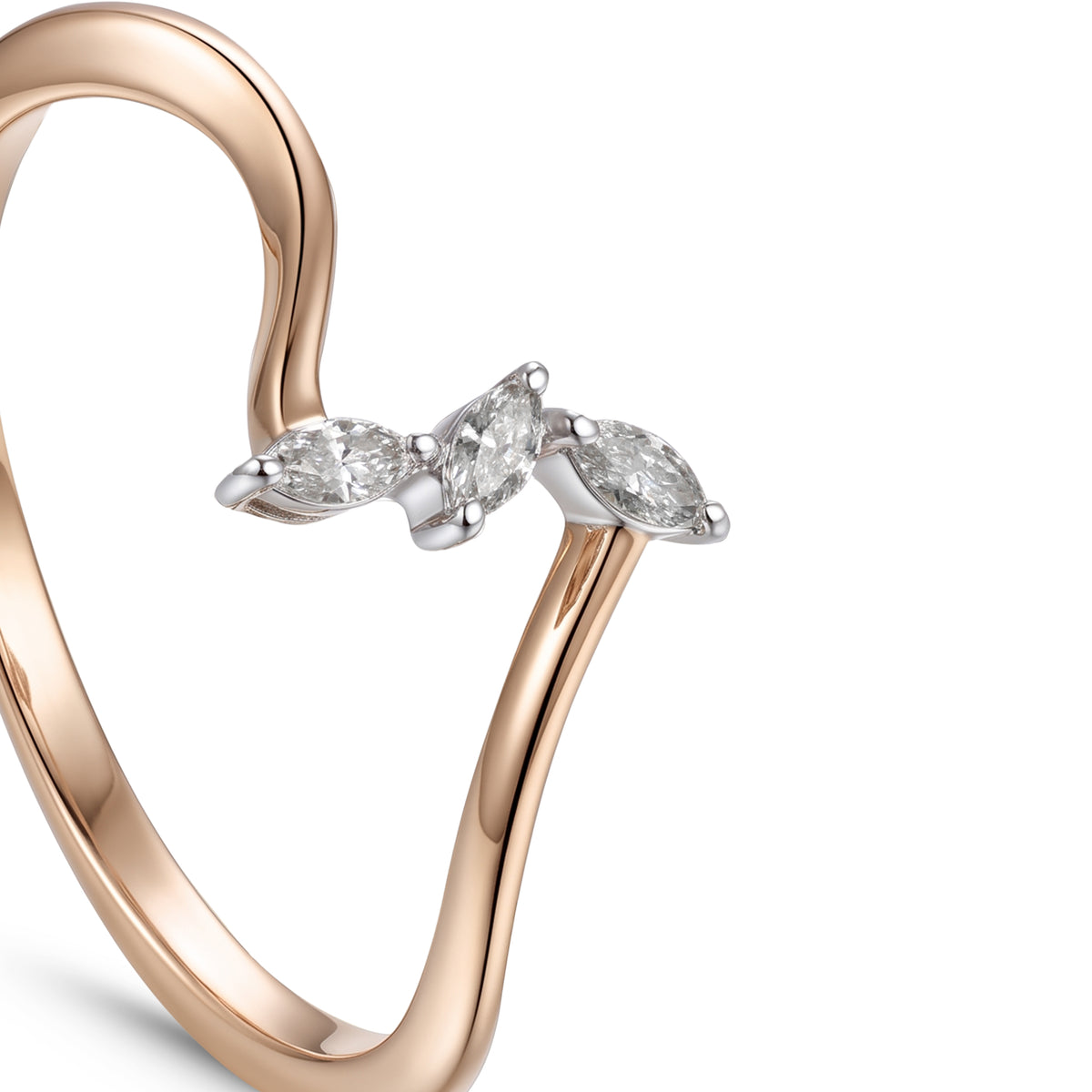 18K Rose Gold Curved Ring with Three Marquise Stones - S-R702S