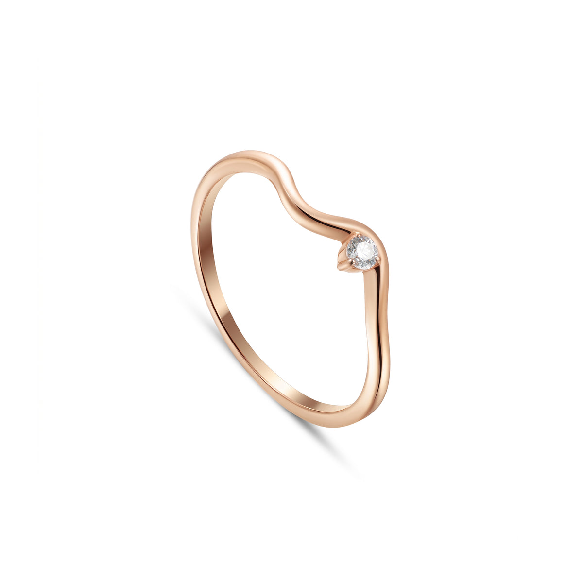 18K Rose Gold Elegant Diamond Curve Ring - S-R703S