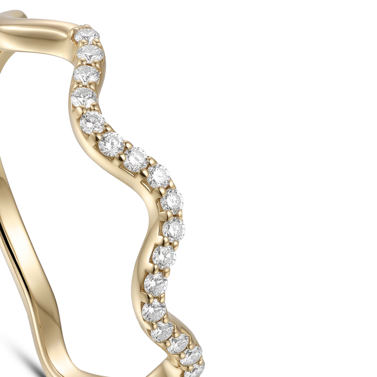 18K Yellow Gold Wavy Diamond Eternity Band Ring - S-R708S