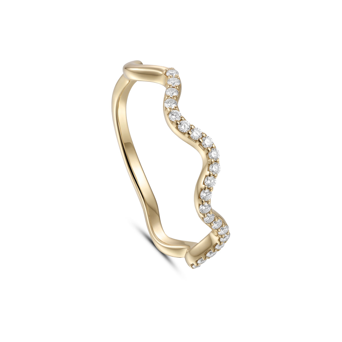 18K Yellow Gold Wavy Diamond Eternity Band Ring - S-R708S