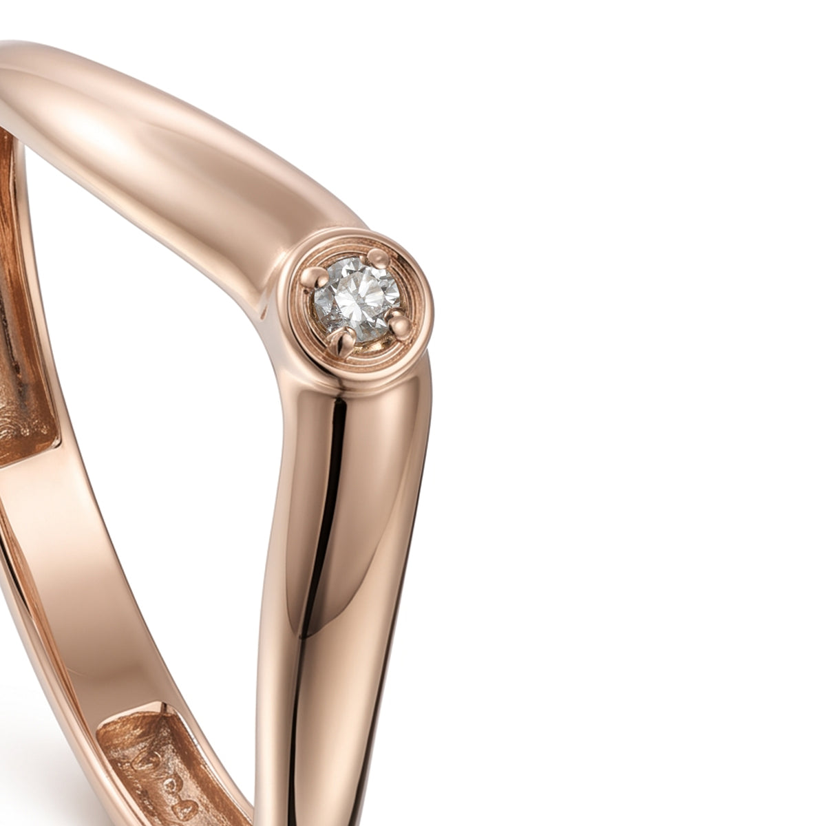 18K Rose Gold Single Diamond Modern Band Ring - S-R711S