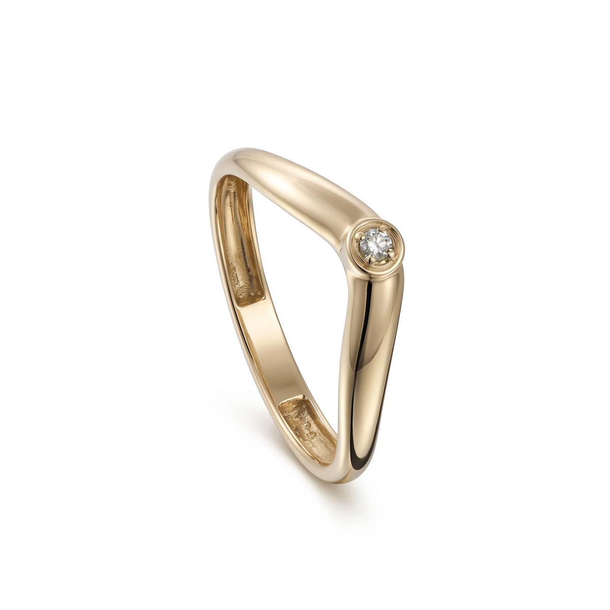 18K Yellow Gold Single Diamond Modern Band Ring - S-R711S
