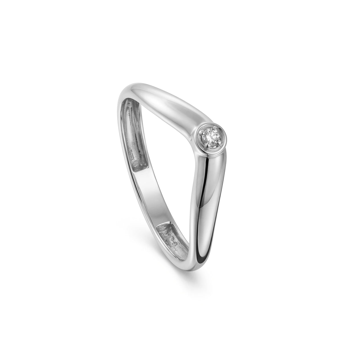 18K White Gold Single Diamond Modern Band Ring - S-R711S