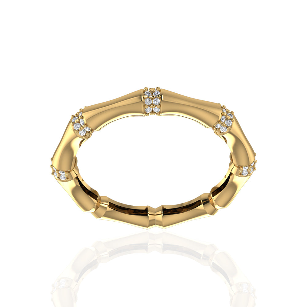 18k Yellow Gold Diamond Bamboo Stalk Diamond Ring - S-W036S