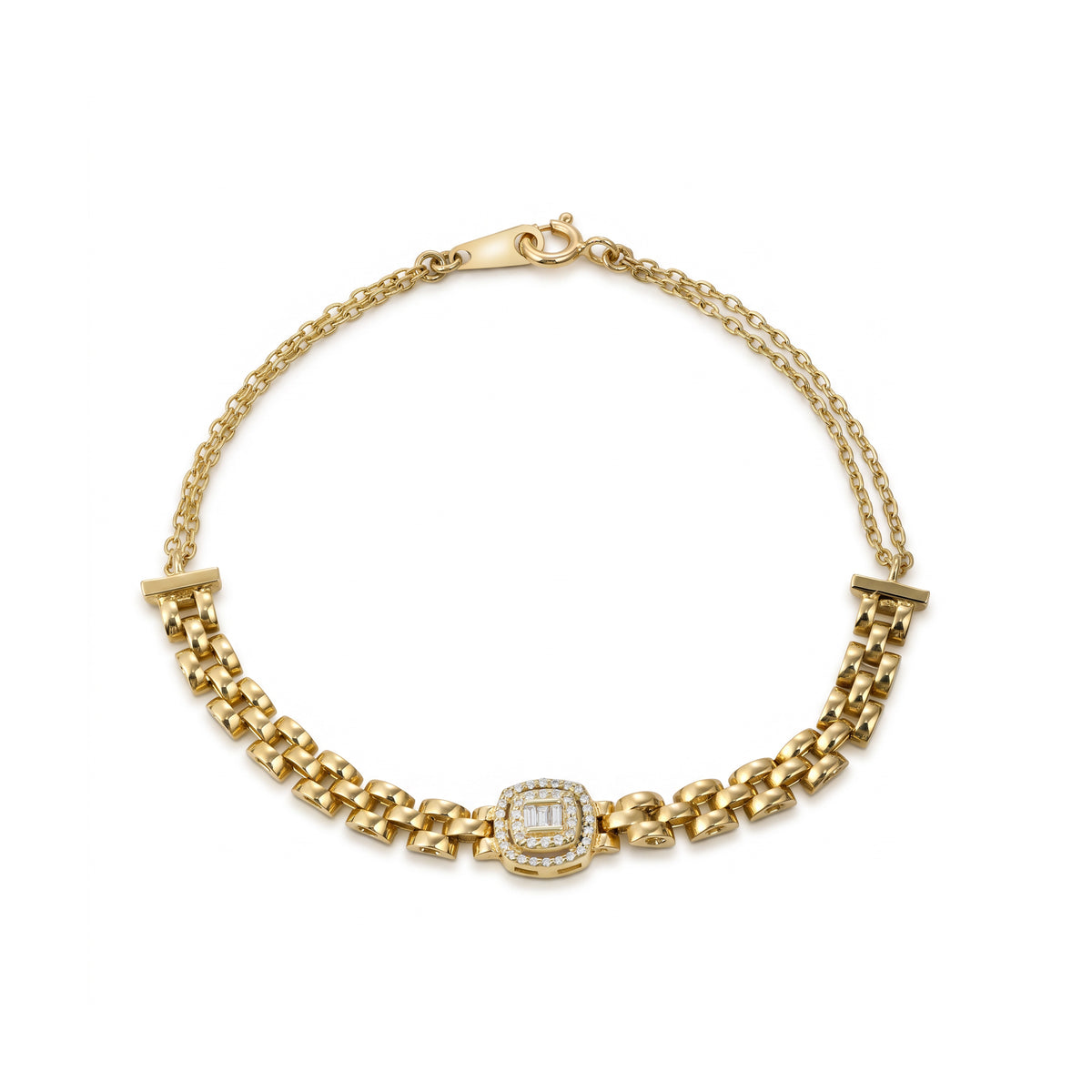Unique gold bracelet with distinct round center diamond - S-X107B