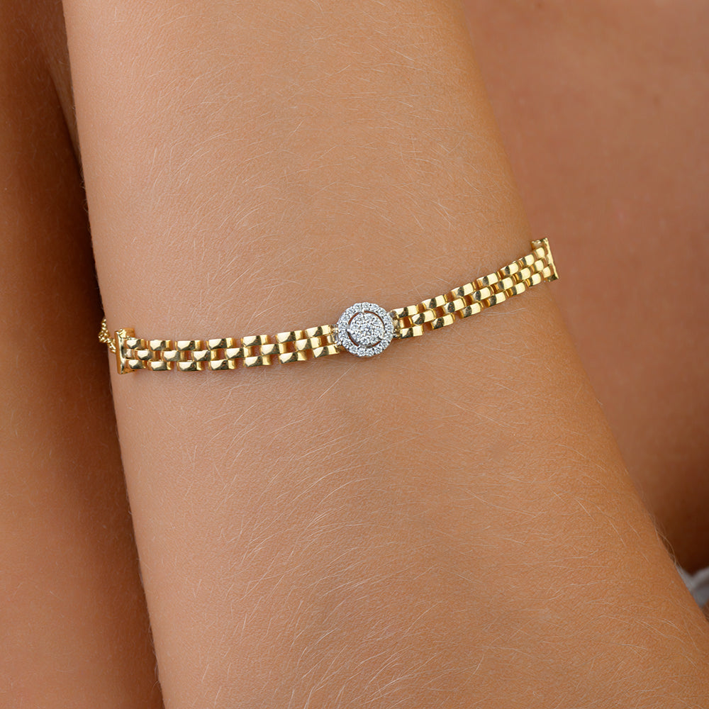 Shinny Diamond Center Bracelet in Yellow gold - S-X109B