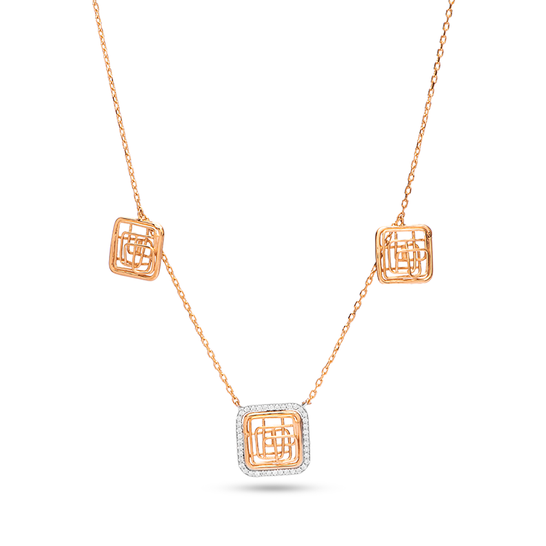 Tirette Diamond with 2 Gold dazzling Tirettes Necklace in Yellow 18 K Gold - S-X19P