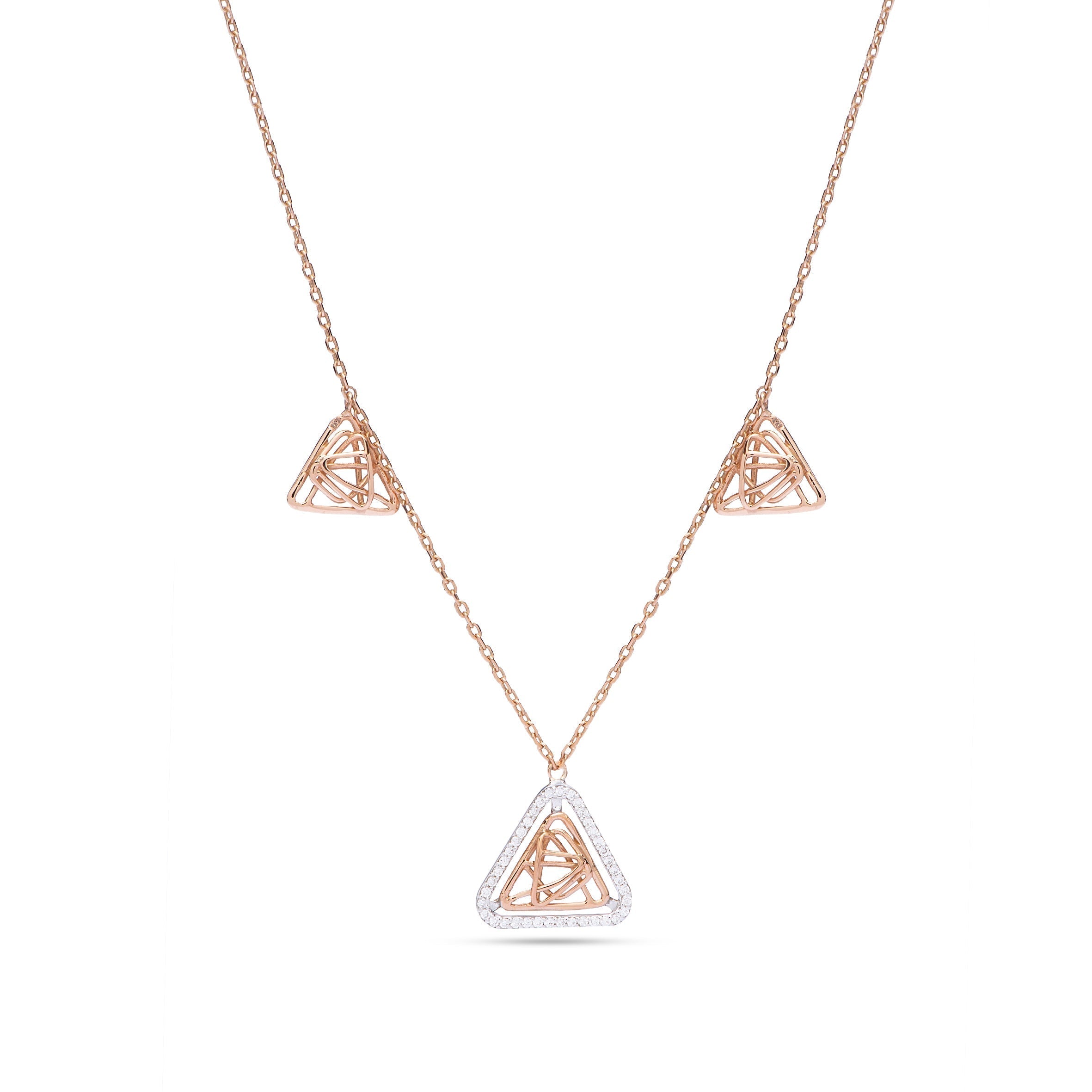 Special offer Triangular Shapped Tirette Shinny Diamond Necklace in Rose 18 K Gold - S-X20P