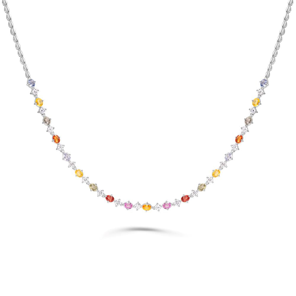 Confetti 18k White gold Diamond Necklaces and Multi Colored Stones - S-X229N