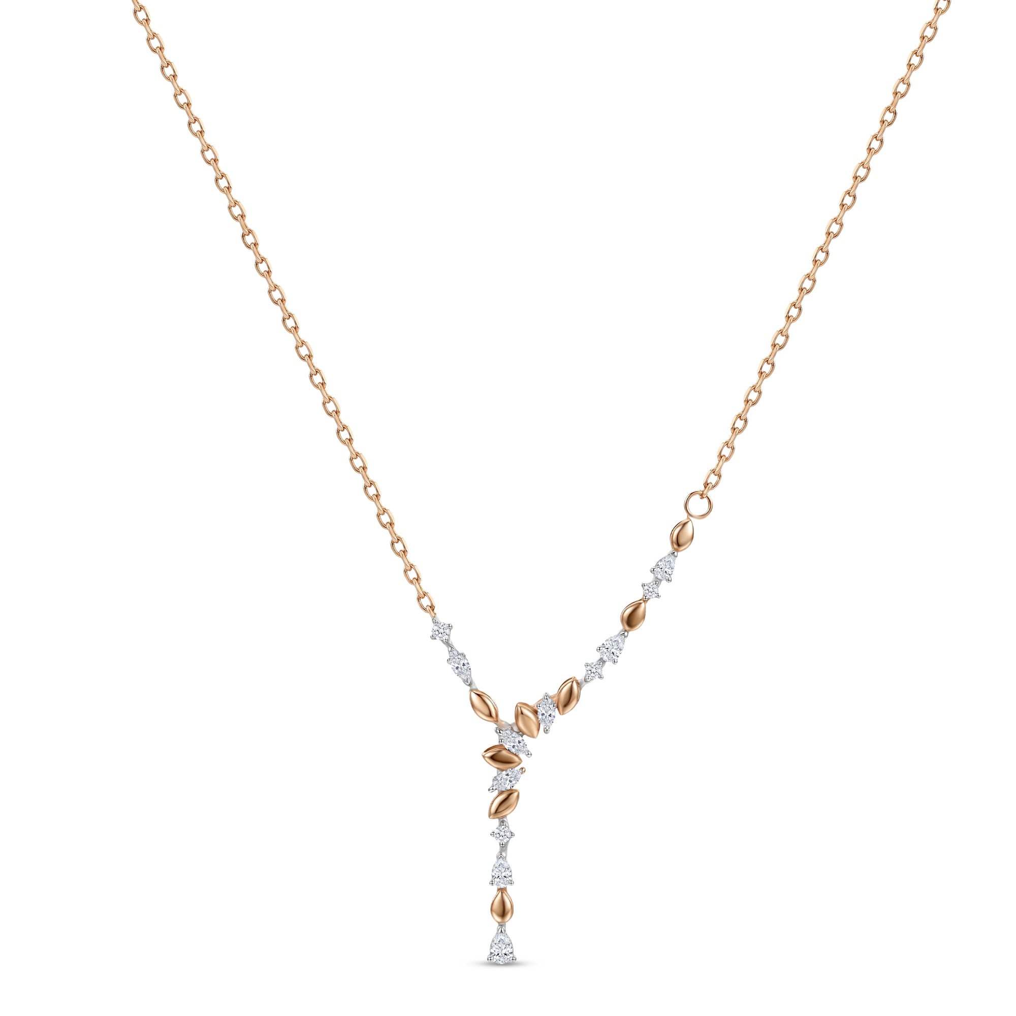 18k Rose Gold Grace Y-Necklace with Asyemmtrical Cluster Diamonds - S-X299P