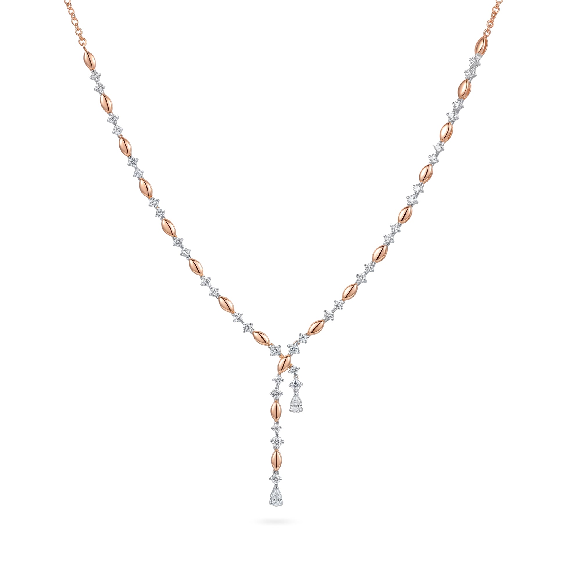 18k Rose Gold Grace Asymmetrical Y-Necklace with Diamonds - S-X312N