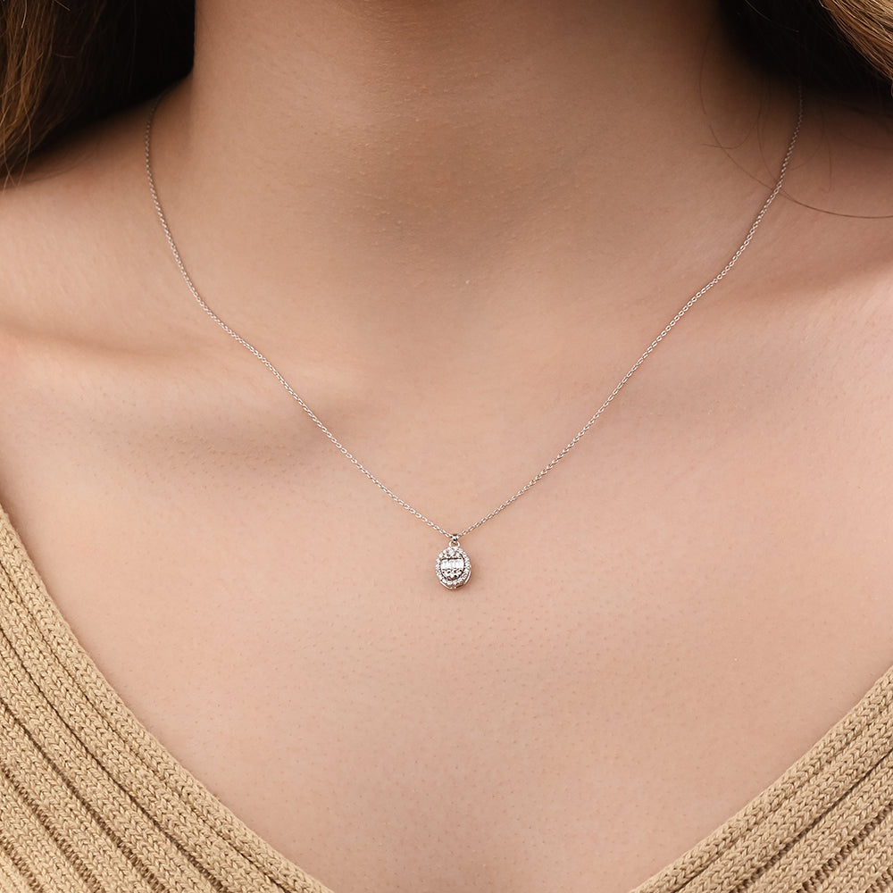 Classic dangling diamond Necklace in 18K White Gold & Rose Gold - S-X55P