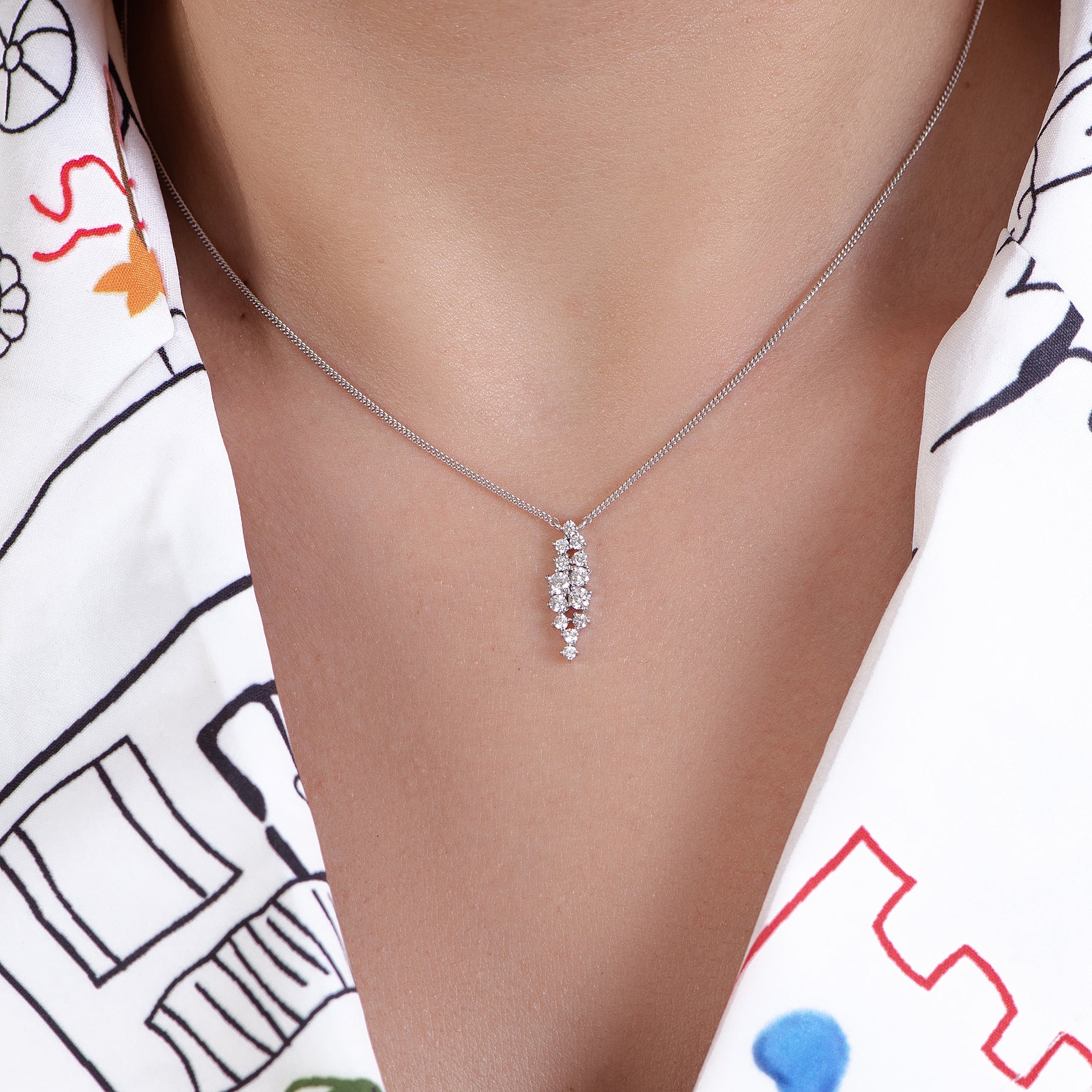 Dangling Geometrical Shaped Diamond Necklace in 18K White Gold - SIR1129