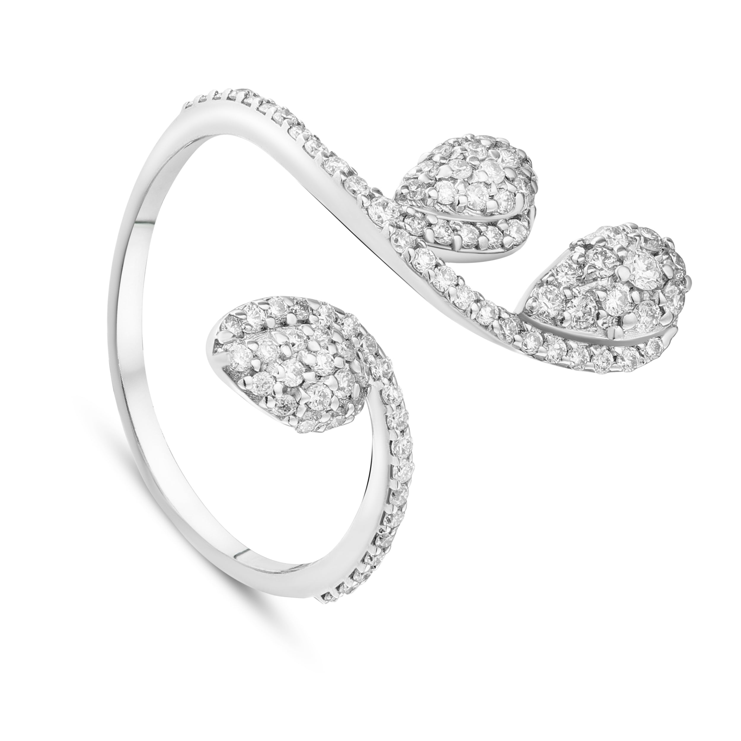 Shinny Outstanding Diamond Leaves ring in White 18K Gold -SIR313