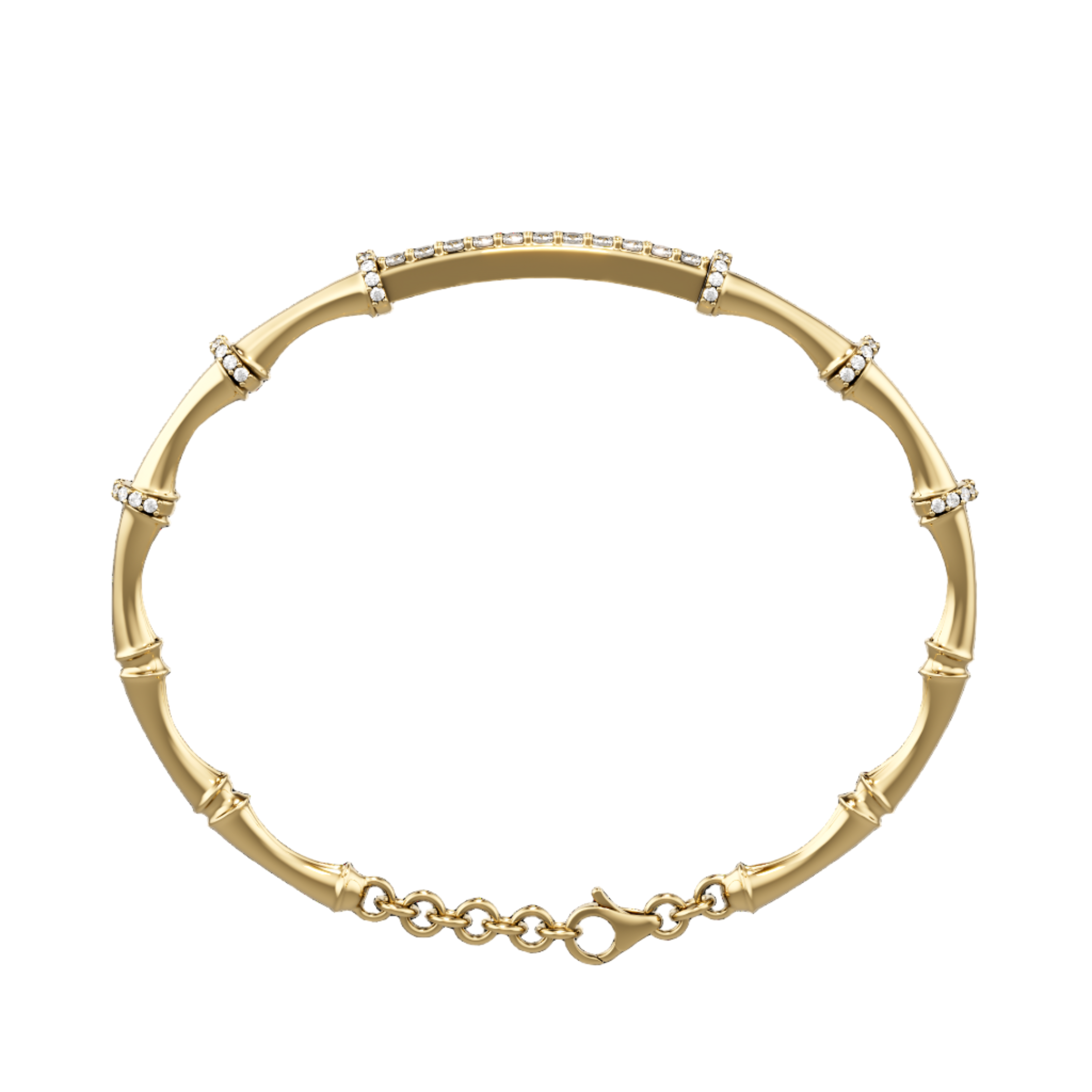 18K Yellow Gold Bamboo Bangle with Diamond Accents - S-B380S