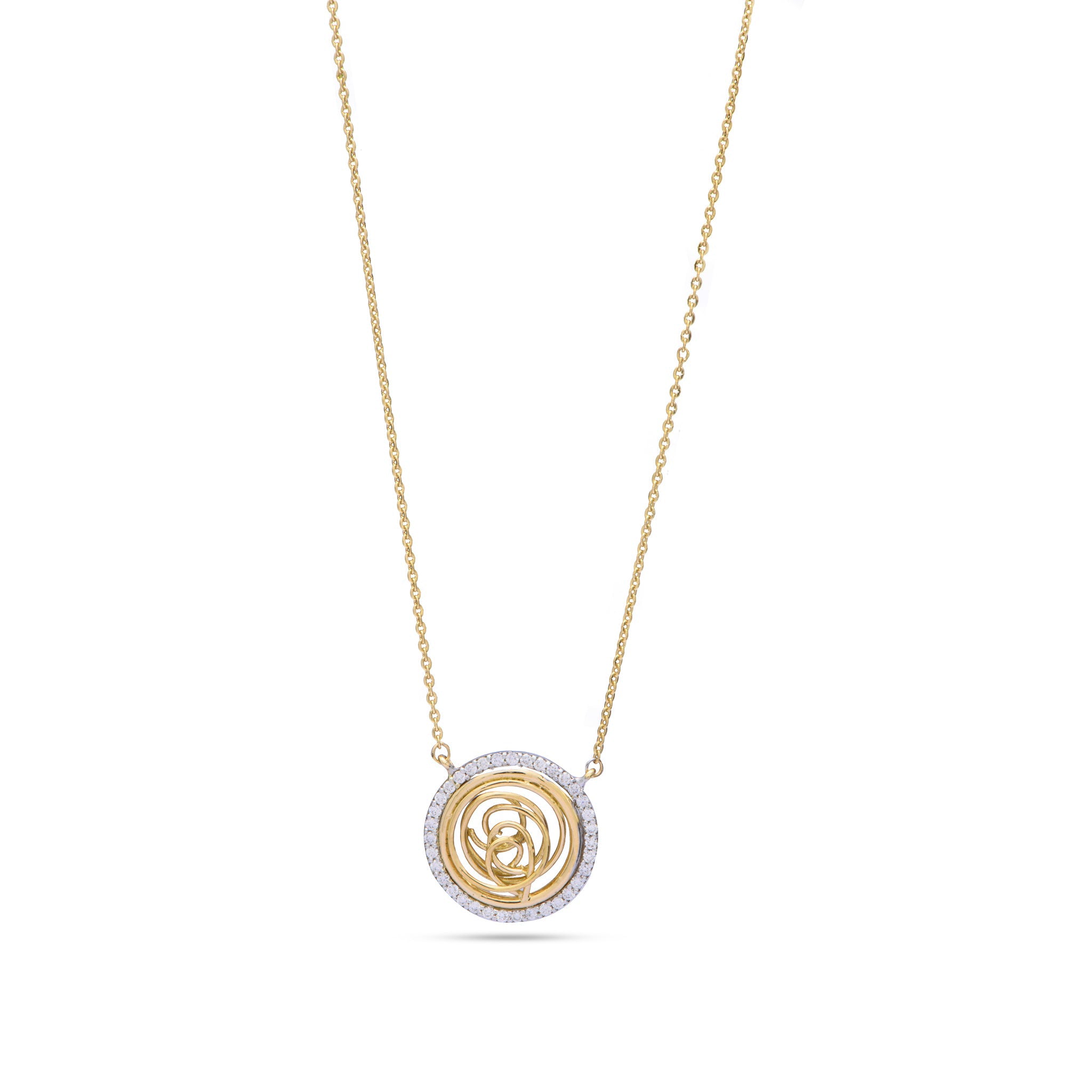 Circular Shapped Tirette Shinny Diamond Necklace in Yellow 18 K Gold - SIR1012PD