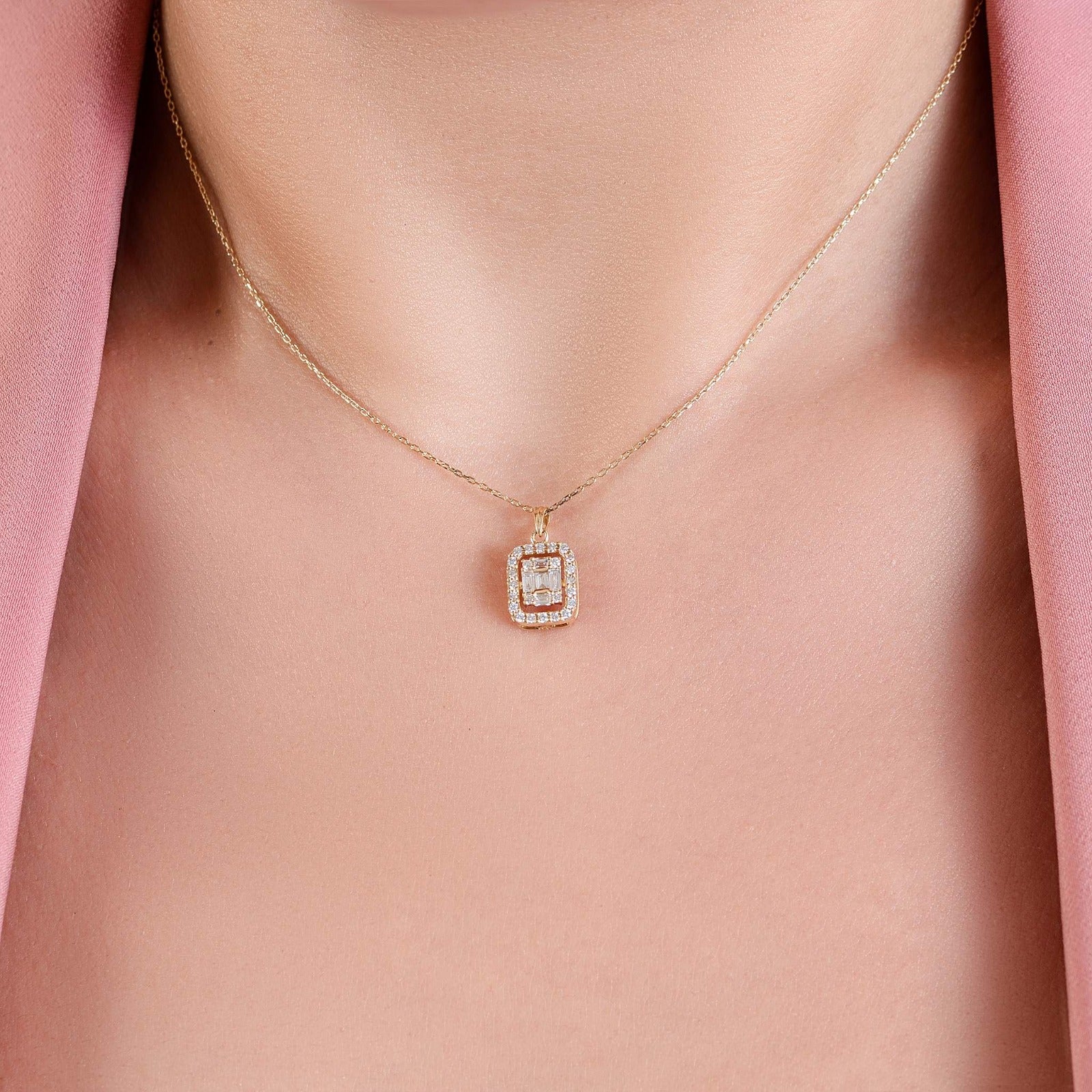 Dangling Diamond square necklace Rose gold 18K / S-PN026S