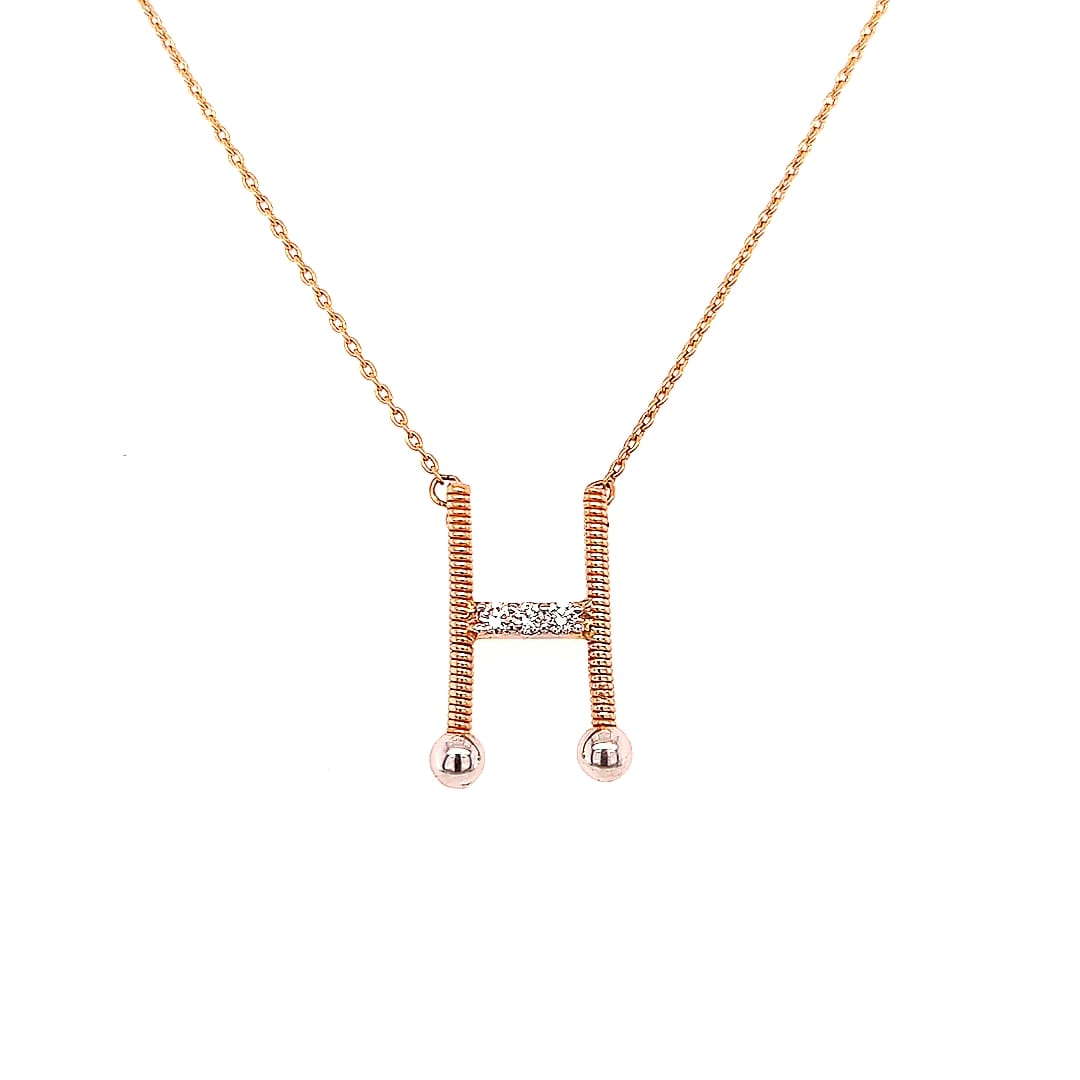 Shiny Letter H Gold and Diamond Necklace in Rose 18K Gold - S-P56