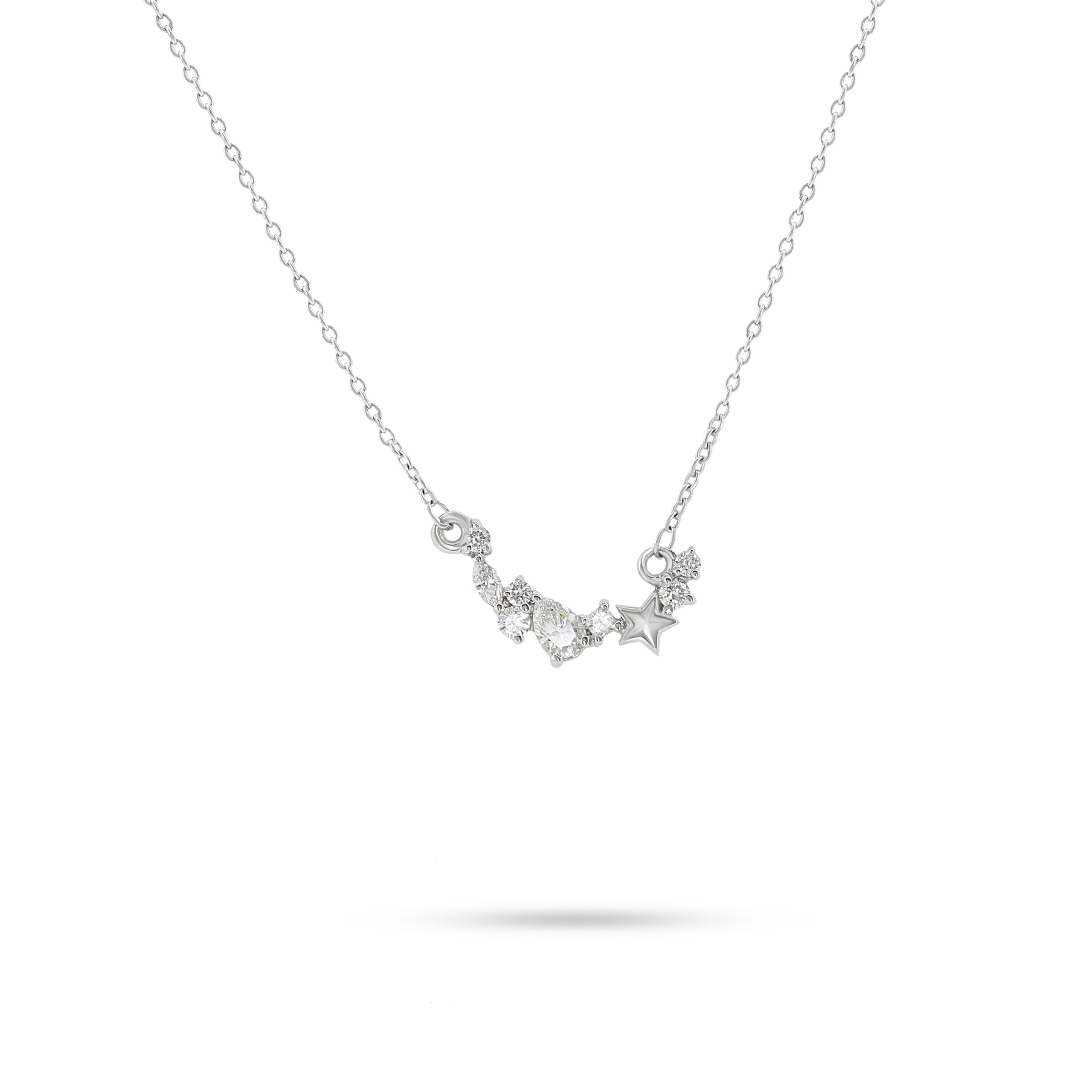 Simple Dangling Diamond Necklace in 18K White Gold - S-PN051X