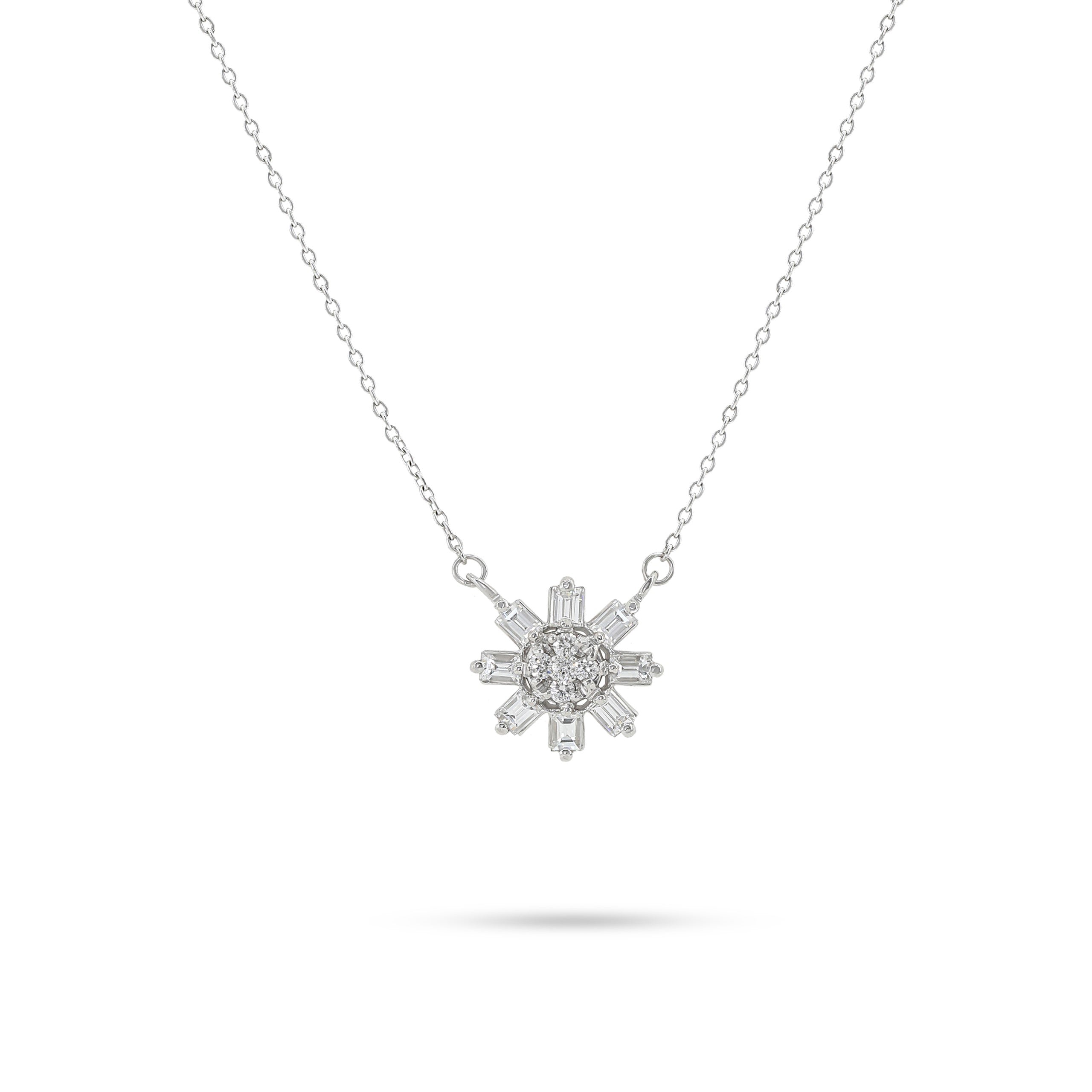Classic Dangling summer diamond Necklace flower shape in 18k White gold - S-X54P