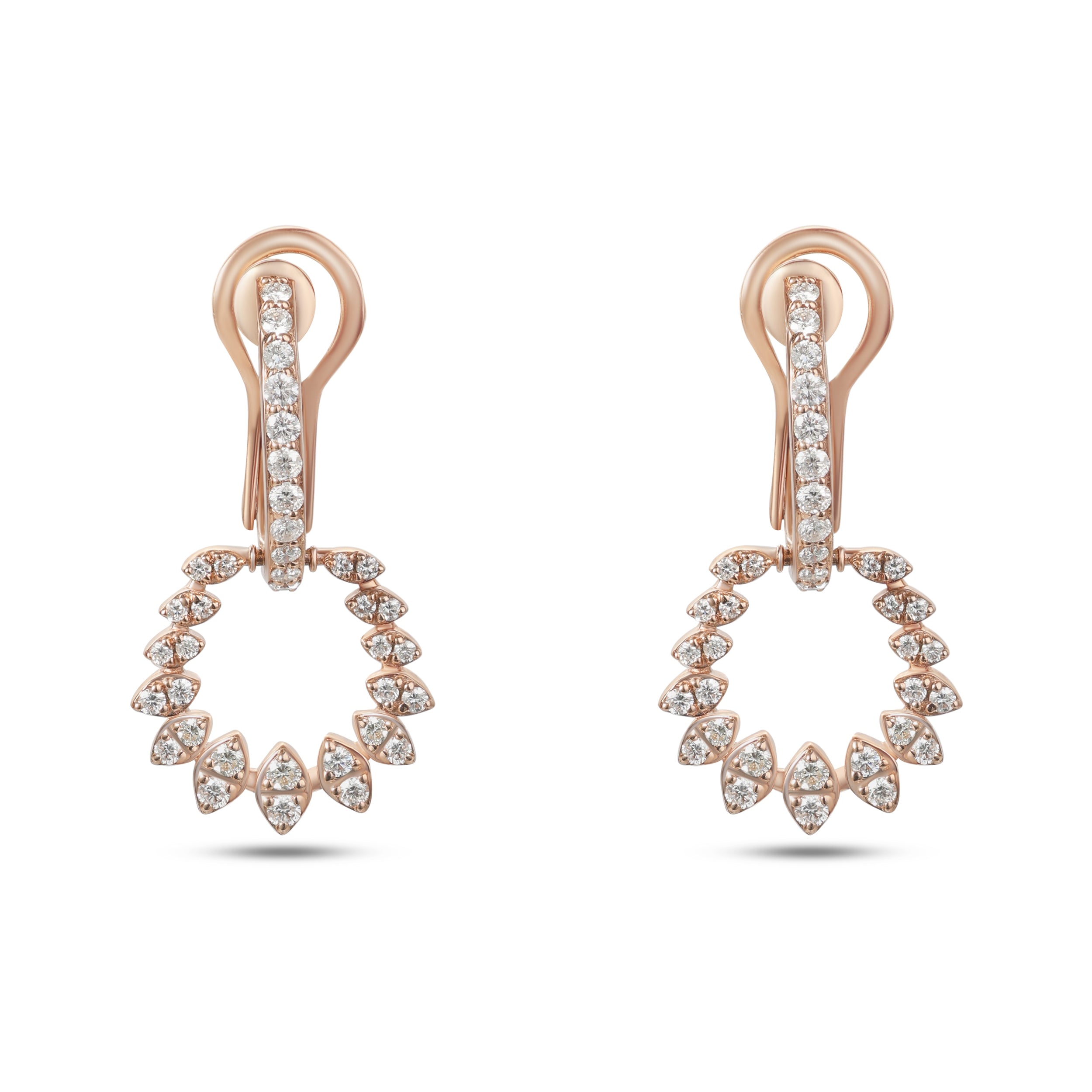 18K Rose Gold Round Diamond Drop Hoop Earrings - S-H096ES