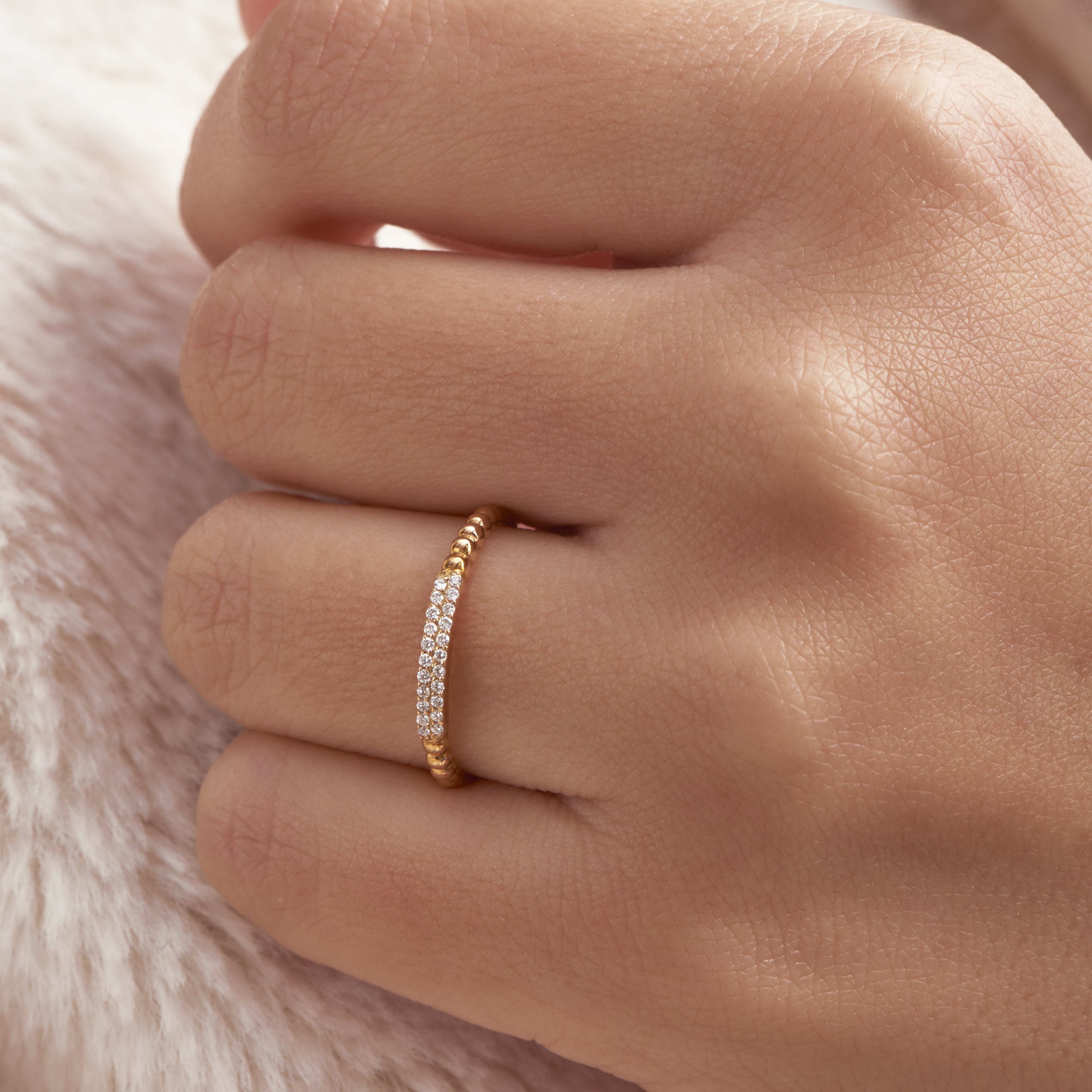 Beaded diamond ring in 18k Yellow gold - SIR1070