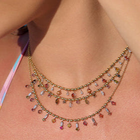 Confetti 18k Yellow gold Diamond Necklaces and Multi Colored Stones - S-X226N