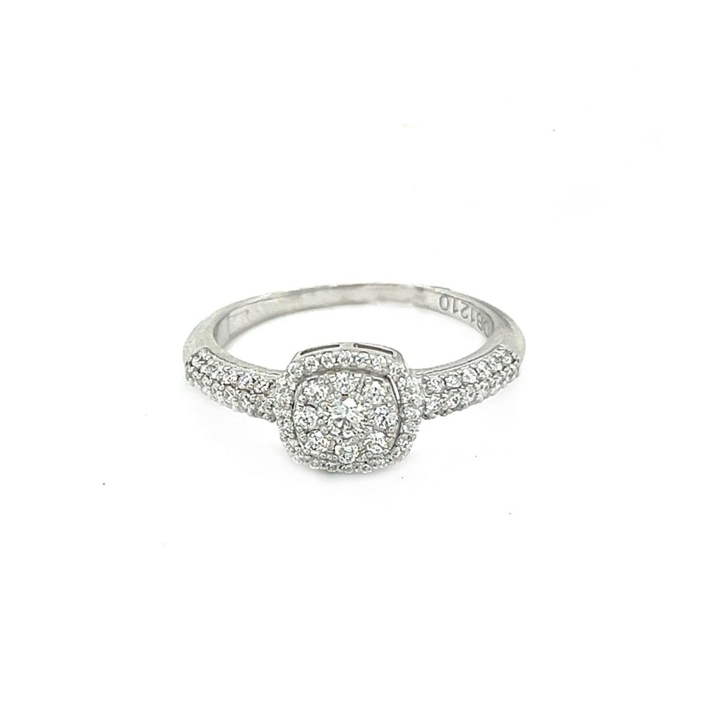 Special offer Half diamond ring with a square rounded with diamonds in 18k White Gold - S-R109