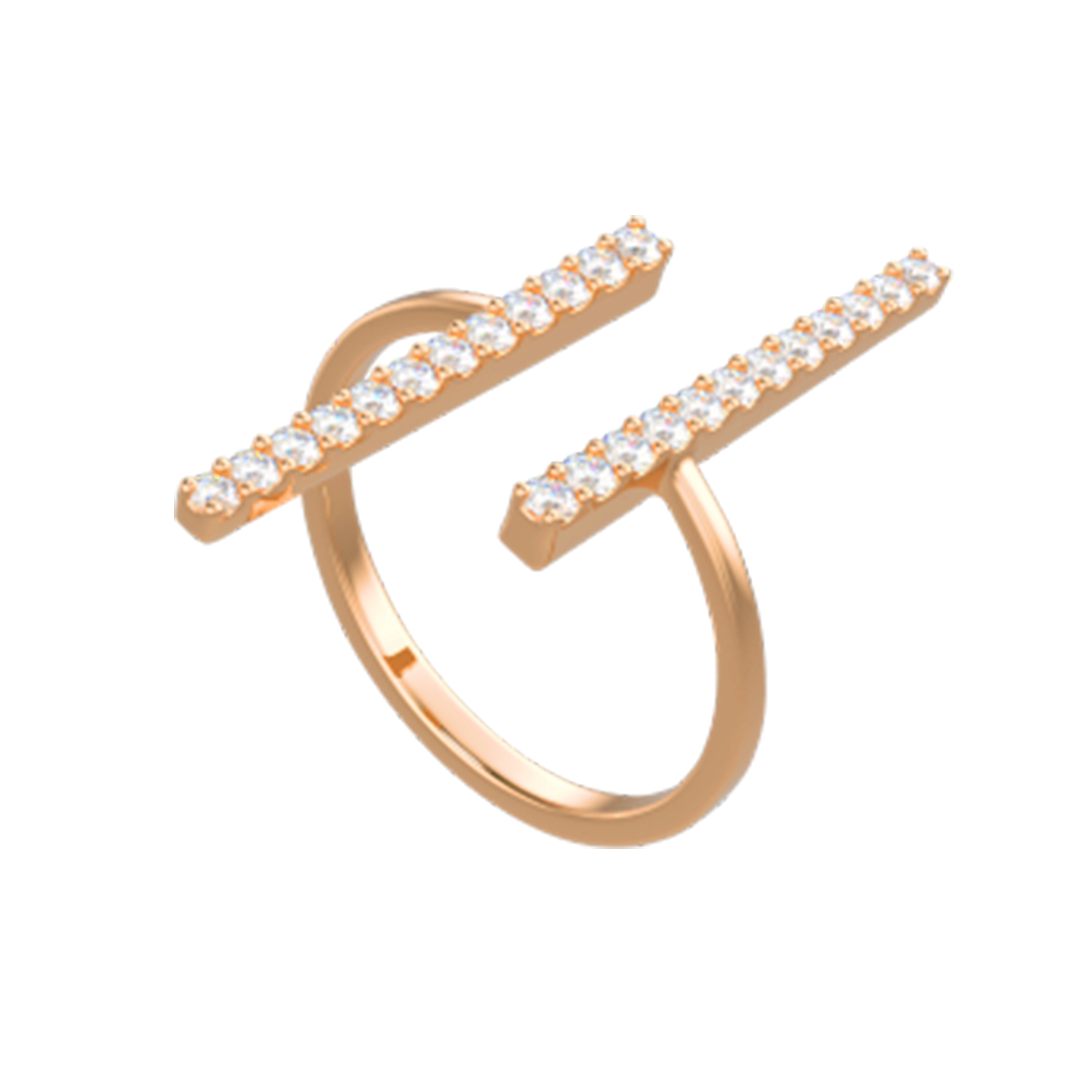2 Diamond Opened Bars Ring in Rose 18K Gold - QR204