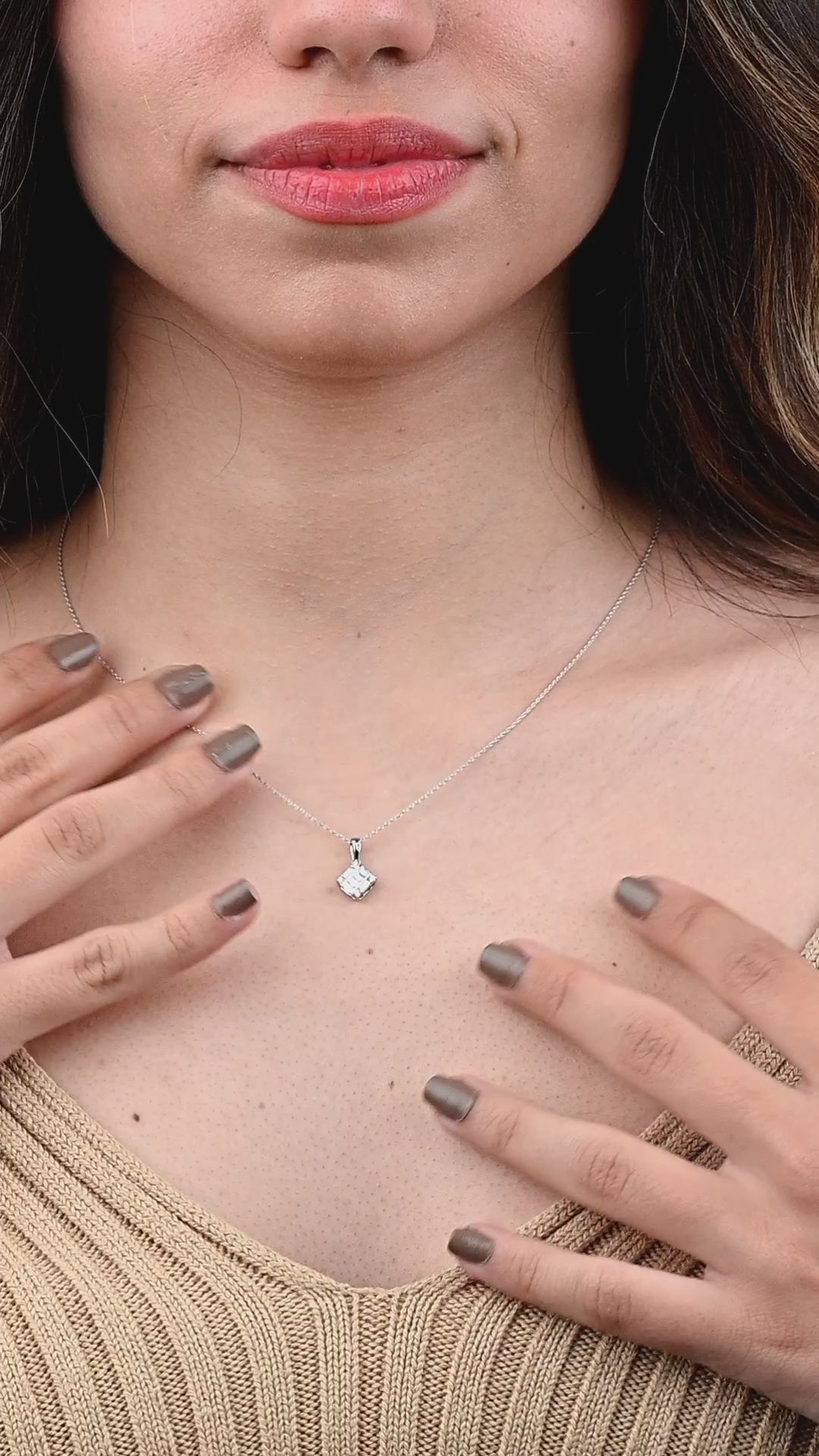 Dangling Baguette Pendant Diamond Necklace in 18k White gold - B-IPK404/J