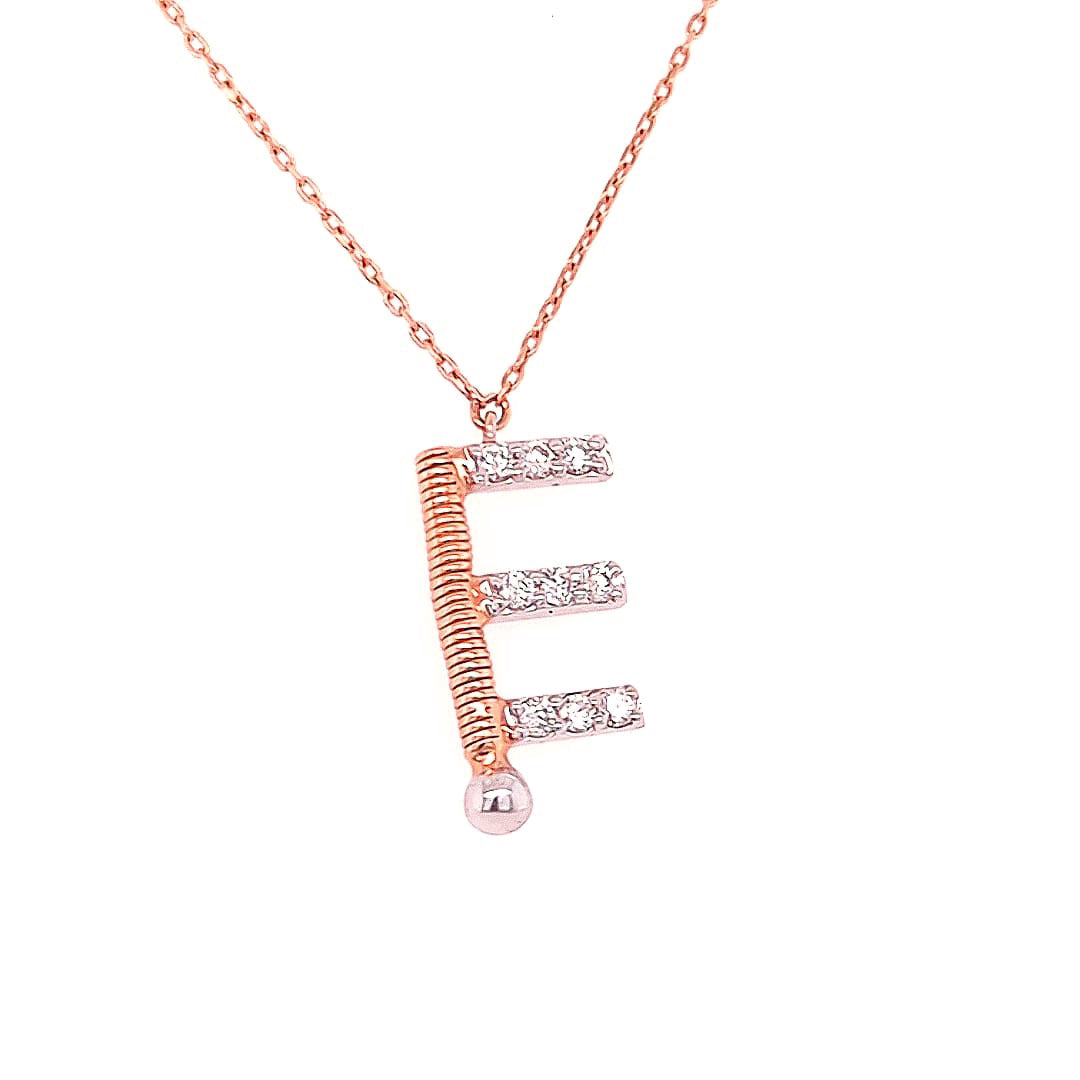 Shiny Letter E Gold and Diamond Necklace in Rose 18K Gold - SIR1674P