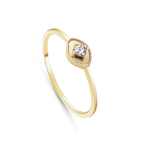 Center Diamond Promise ring in princess setting in 18K Yellow Gold - S-R213S