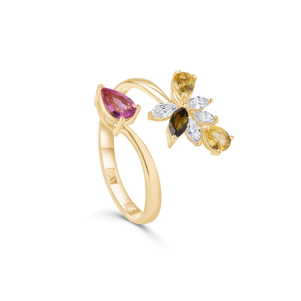 Confetti 18k Yellow Gold Diamond Ring and Multi Colored Stones - S-R472S